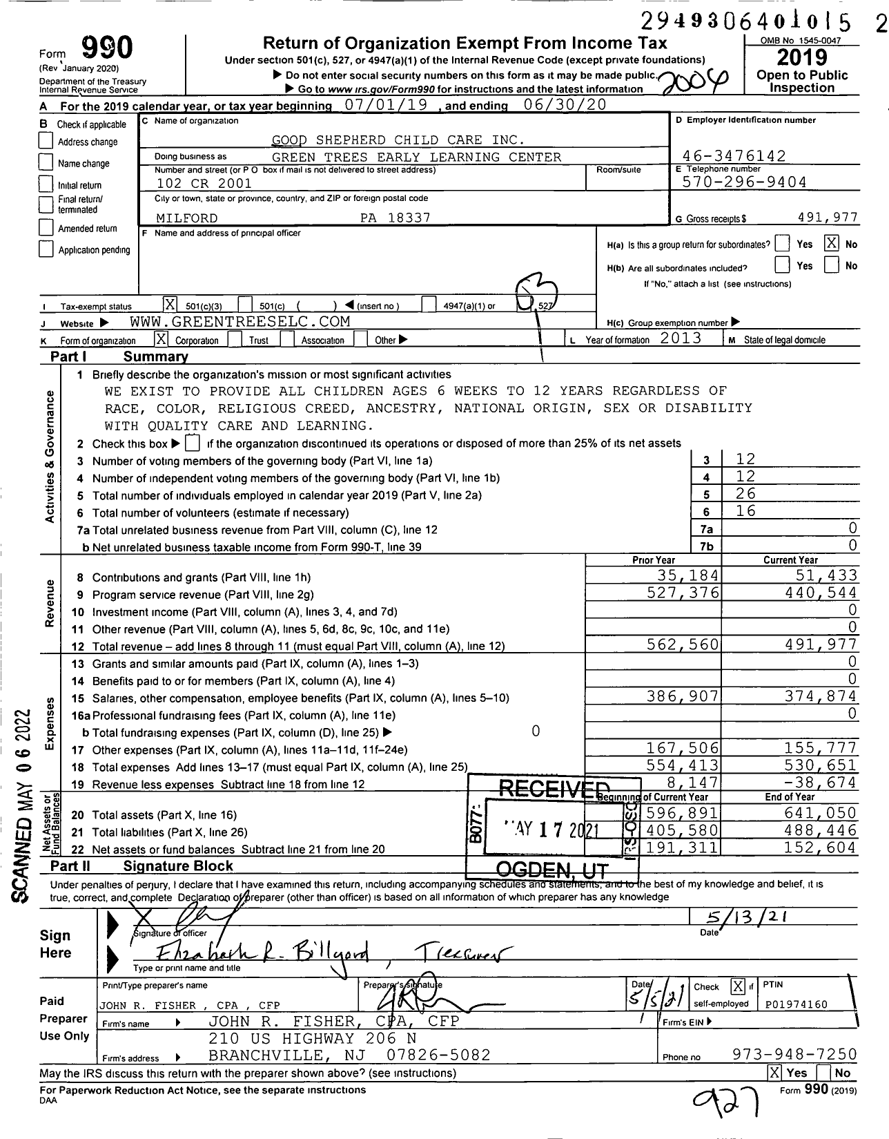 Image of first page of 2019 Form 990 for Good Shepherd Child Care