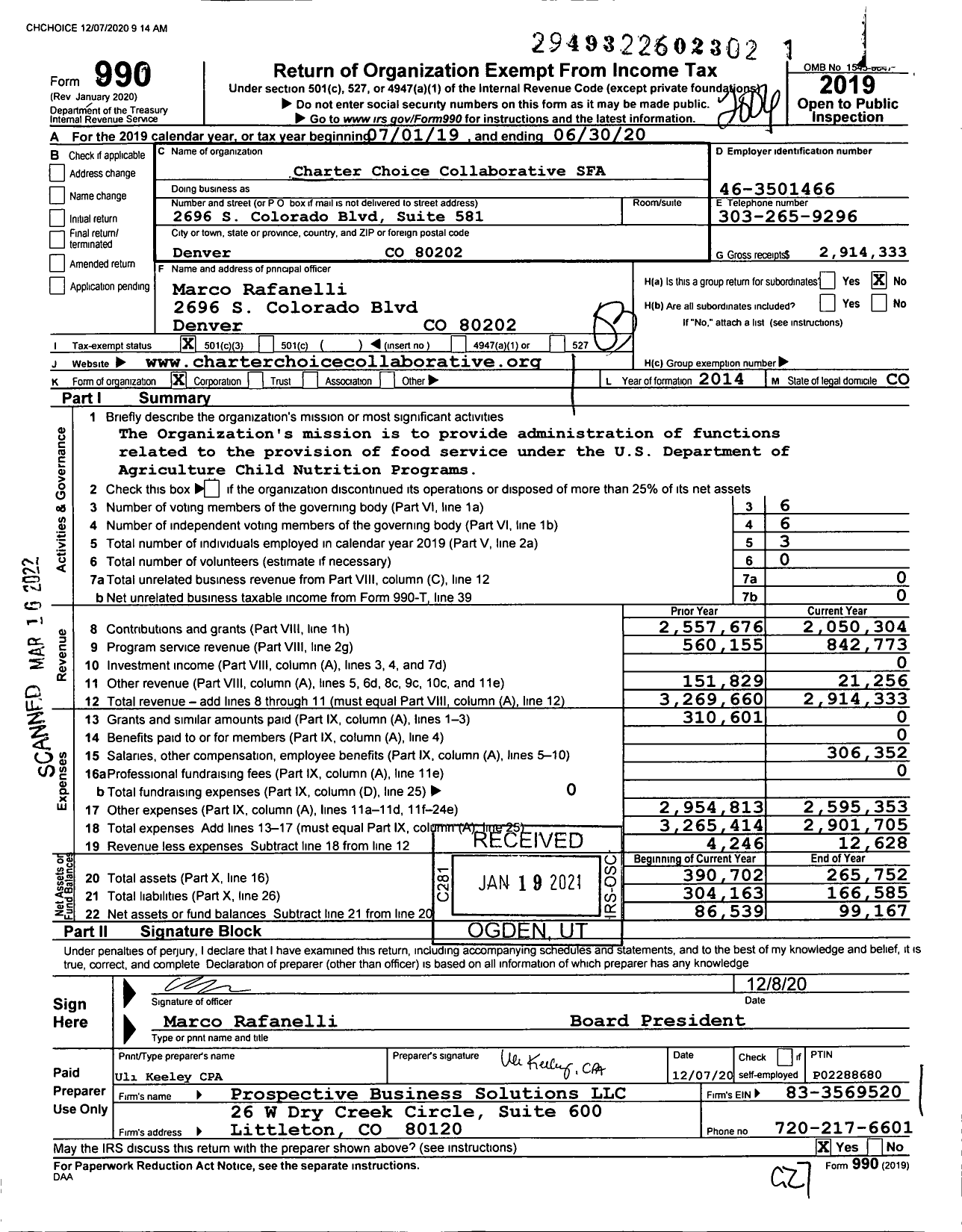 Image of first page of 2019 Form 990 for Charterchoice Collaborative Sfa