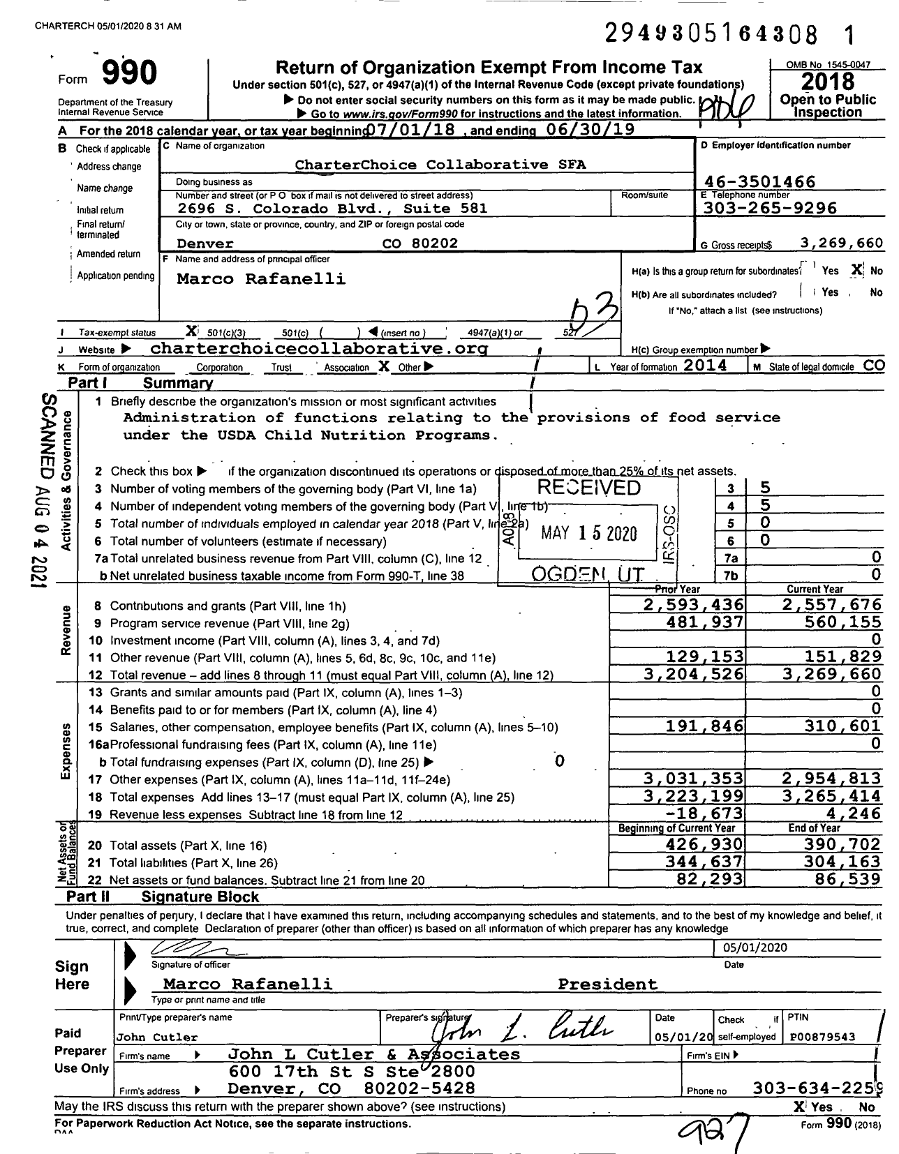 Image of first page of 2018 Form 990 for Charterchoice Collaborative Sfa