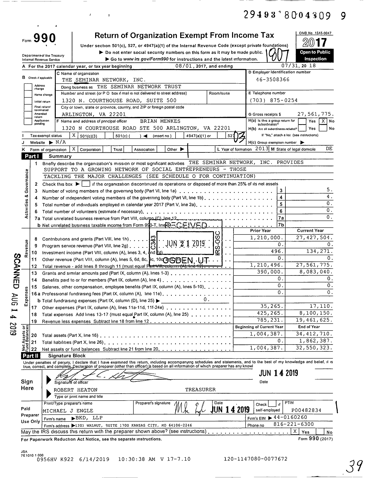 Image of first page of 2017 Form 990 for Stand Together Trust