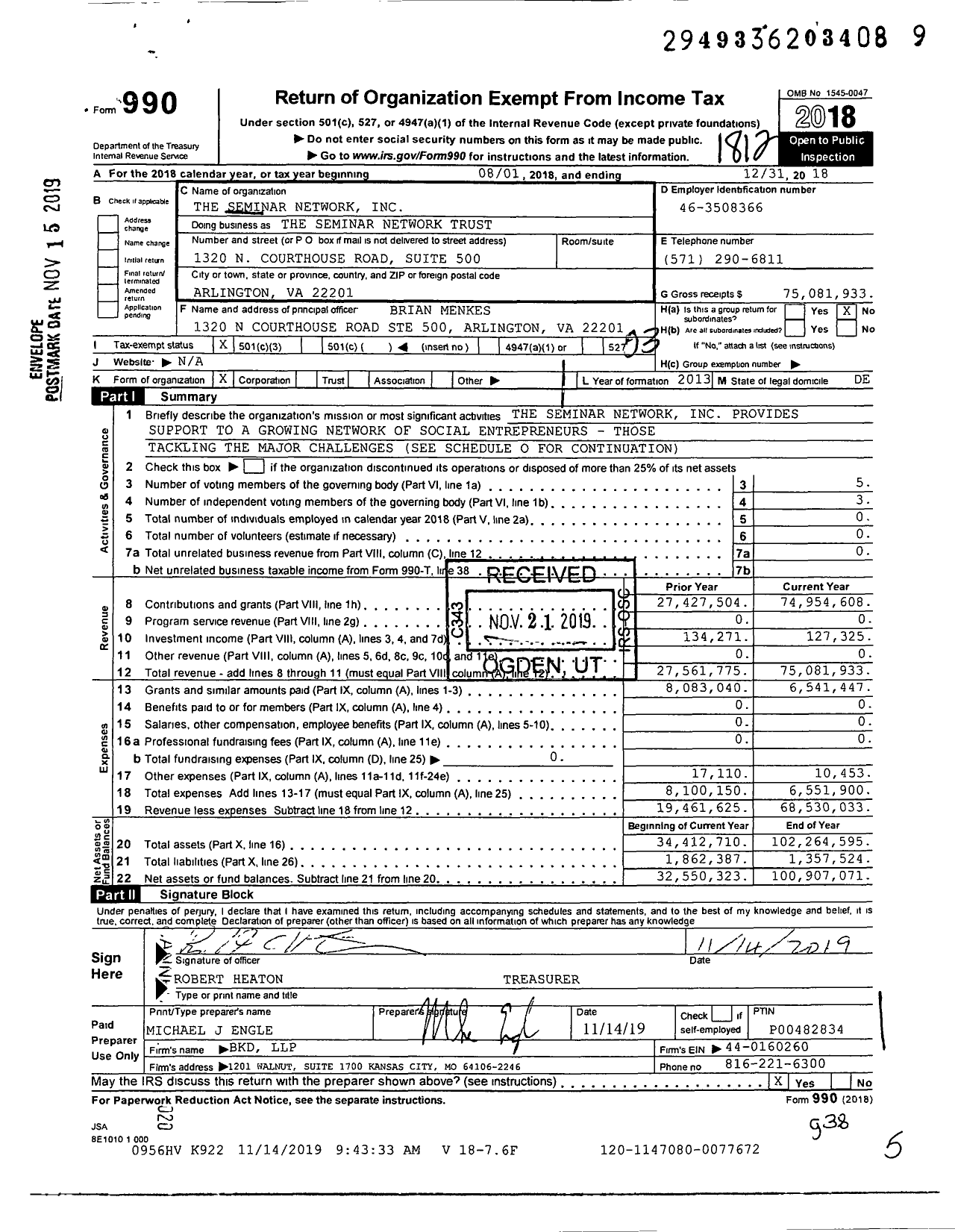Image of first page of 2018 Form 990 for Stand Together Trust