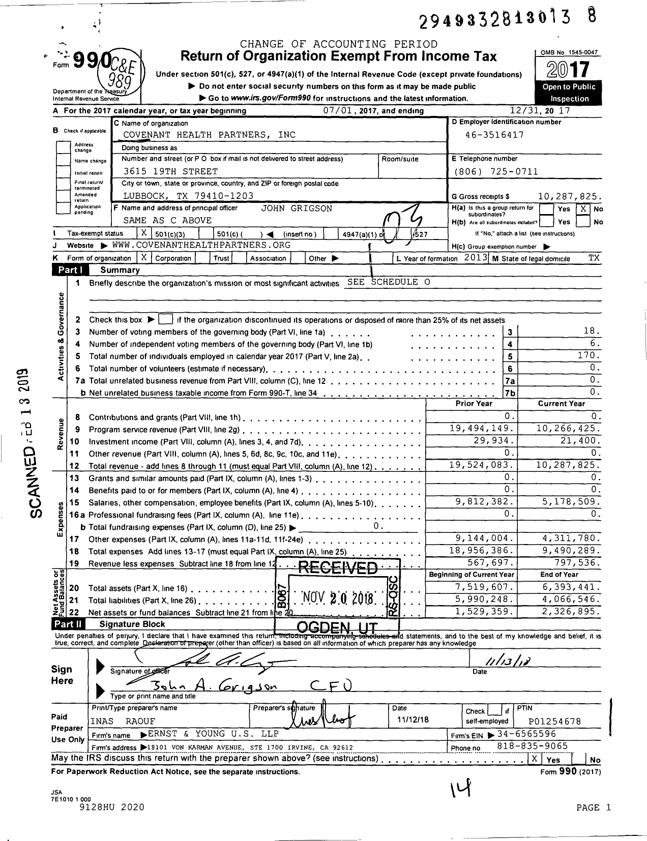 Image of first page of 2017 Form 990 for Covenant Physician Partners