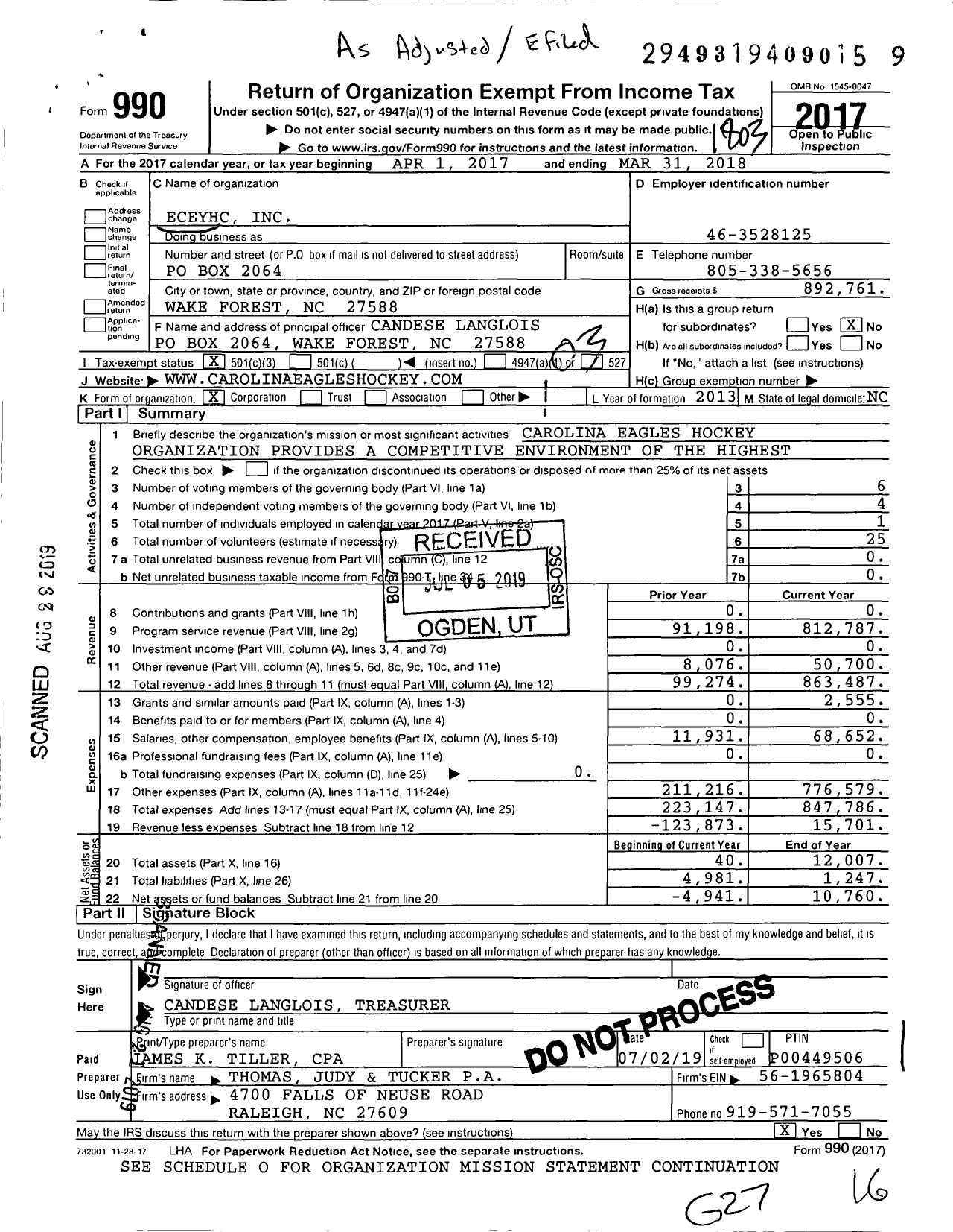 Image of first page of 2017 Form 990 for Eceyhc