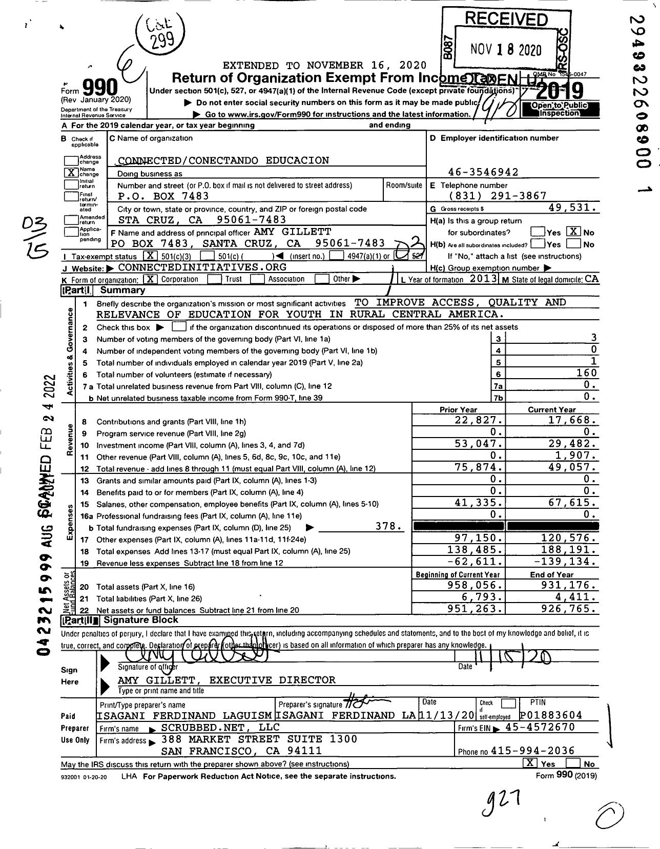 Image of first page of 2019 Form 990 for ConnectEDConectando Educacion