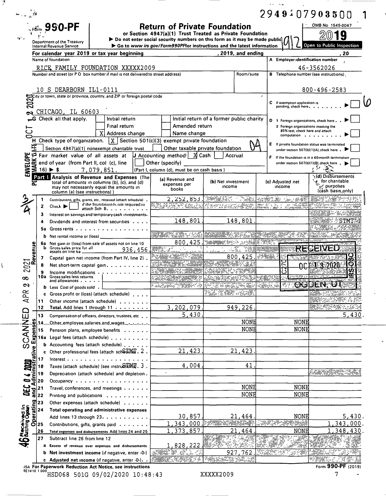 Image of first page of 2019 Form 990PF for Rice Family Foundation