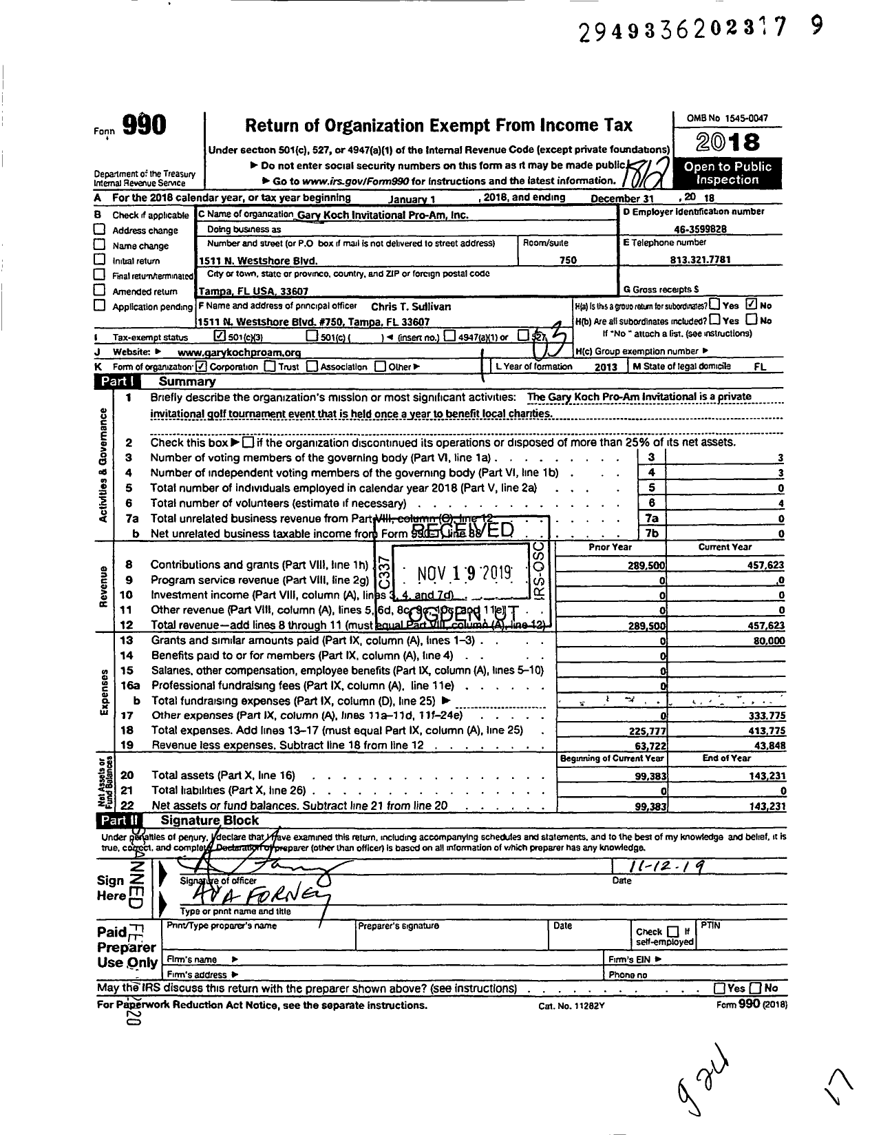 Image of first page of 2018 Form 990 for Gary Koch Invitational Pro-Am