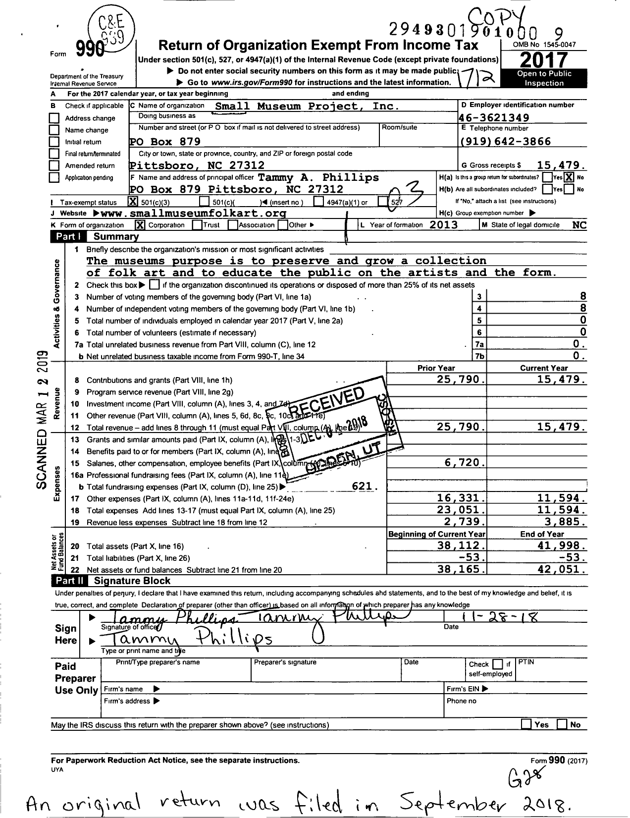 Image of first page of 2017 Form 990 for Small Museum Project Inc Small Museum of FolkArt