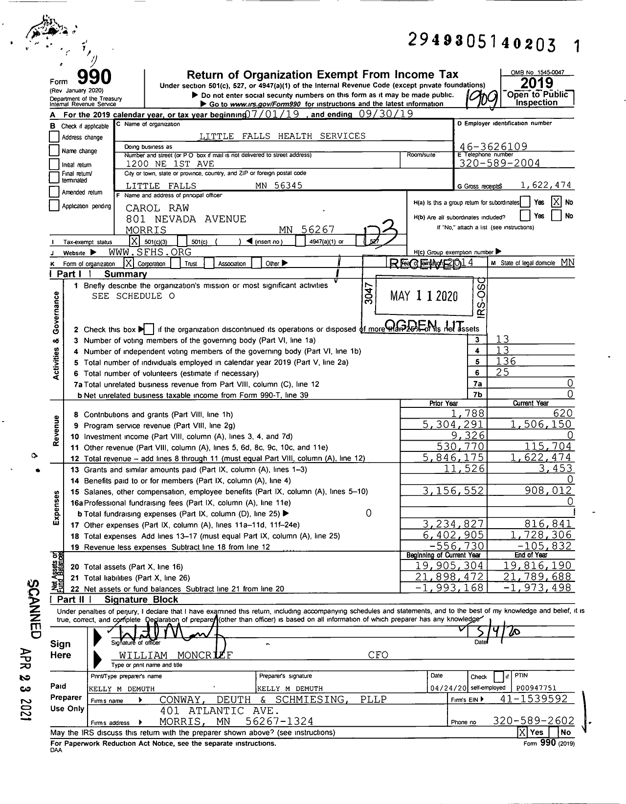 Image of first page of 2018 Form 990 for Little Falls Health Services