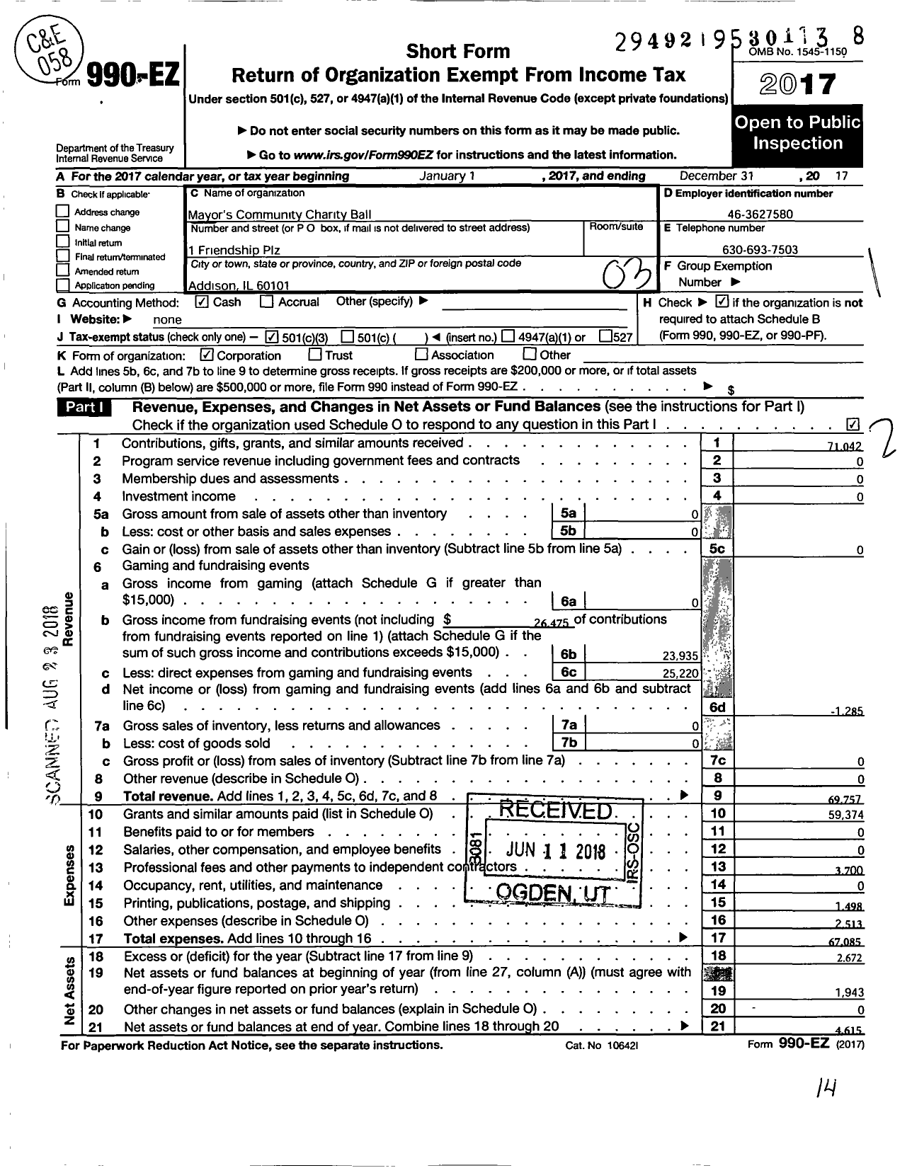 Image of first page of 2017 Form 990EZ for Mayor's Community Charity Ball