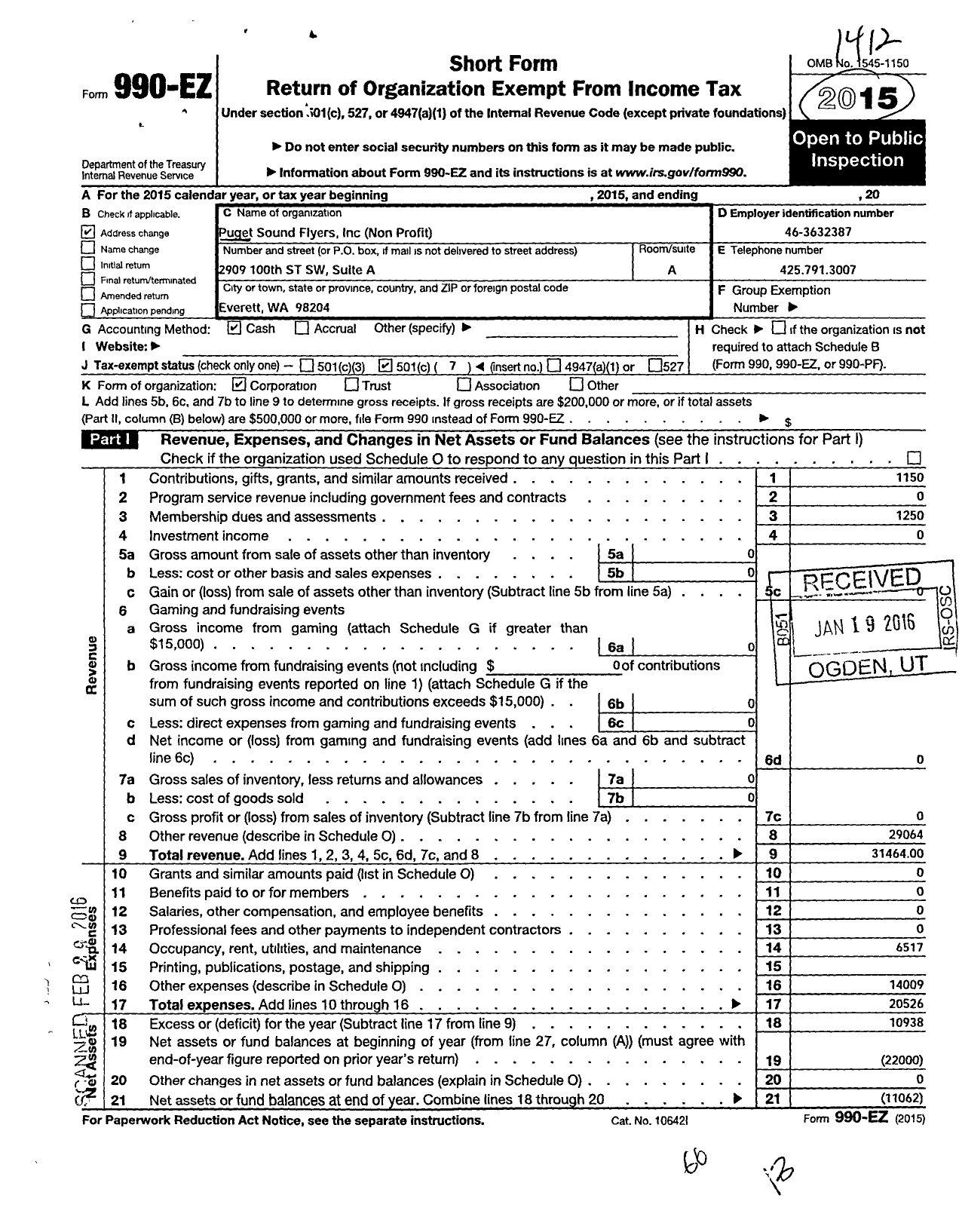 Image of first page of 2014 Form 990EO for Puget Sound Flyers