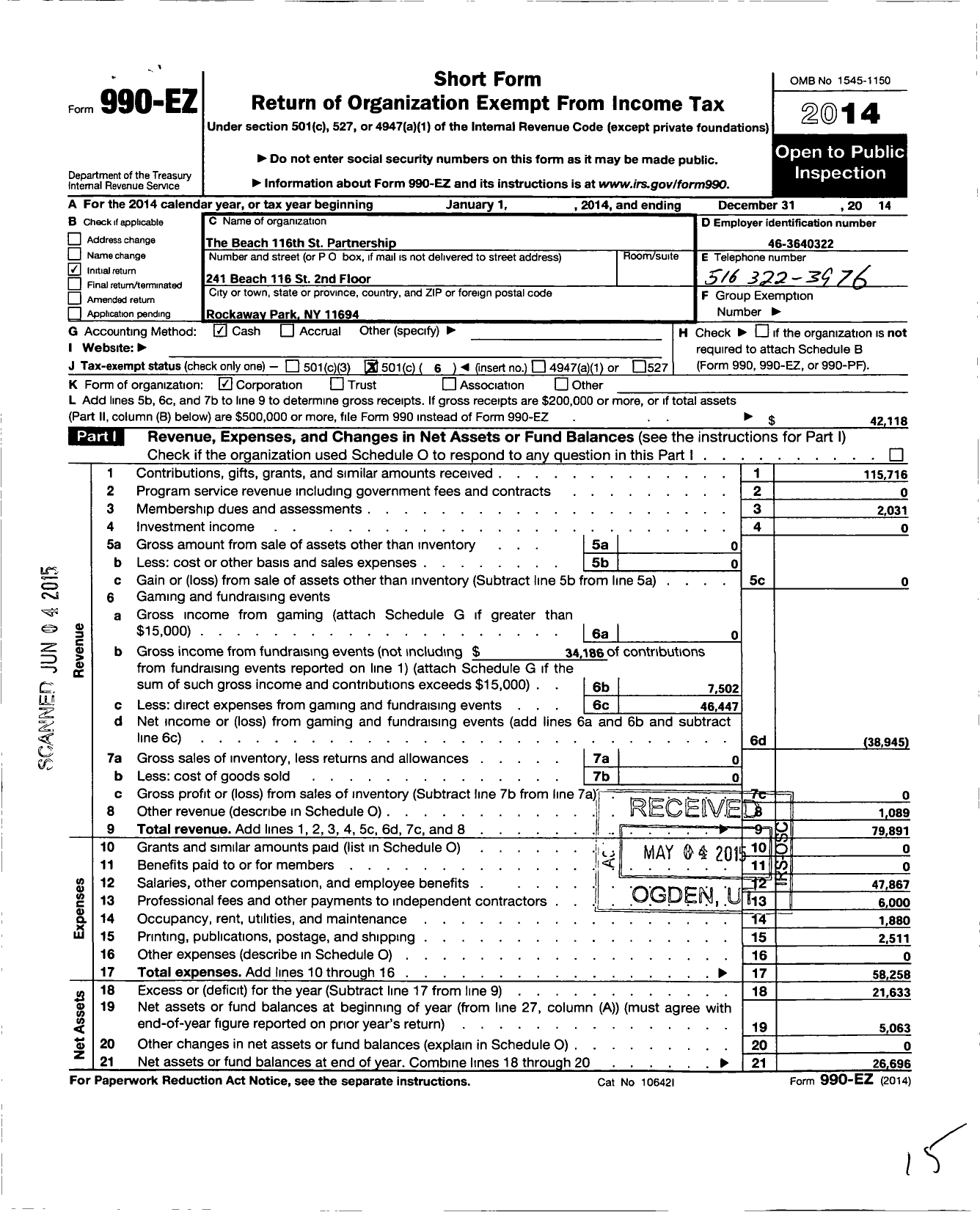 Image of first page of 2014 Form 990EO for Rockaway Business Alliance