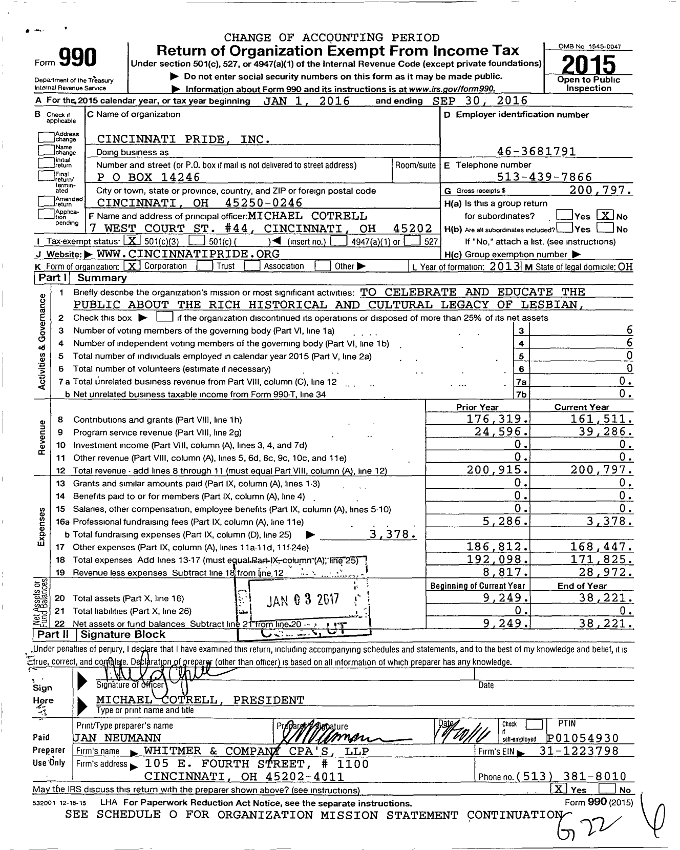 Image of first page of 2015 Form 990 for Cincinnati Pride