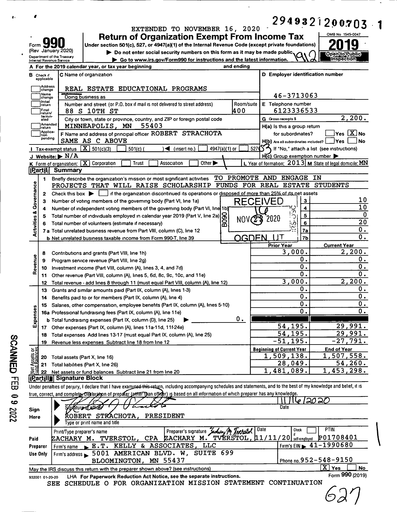 Image of first page of 2019 Form 990 for Real Estate Educational Programs