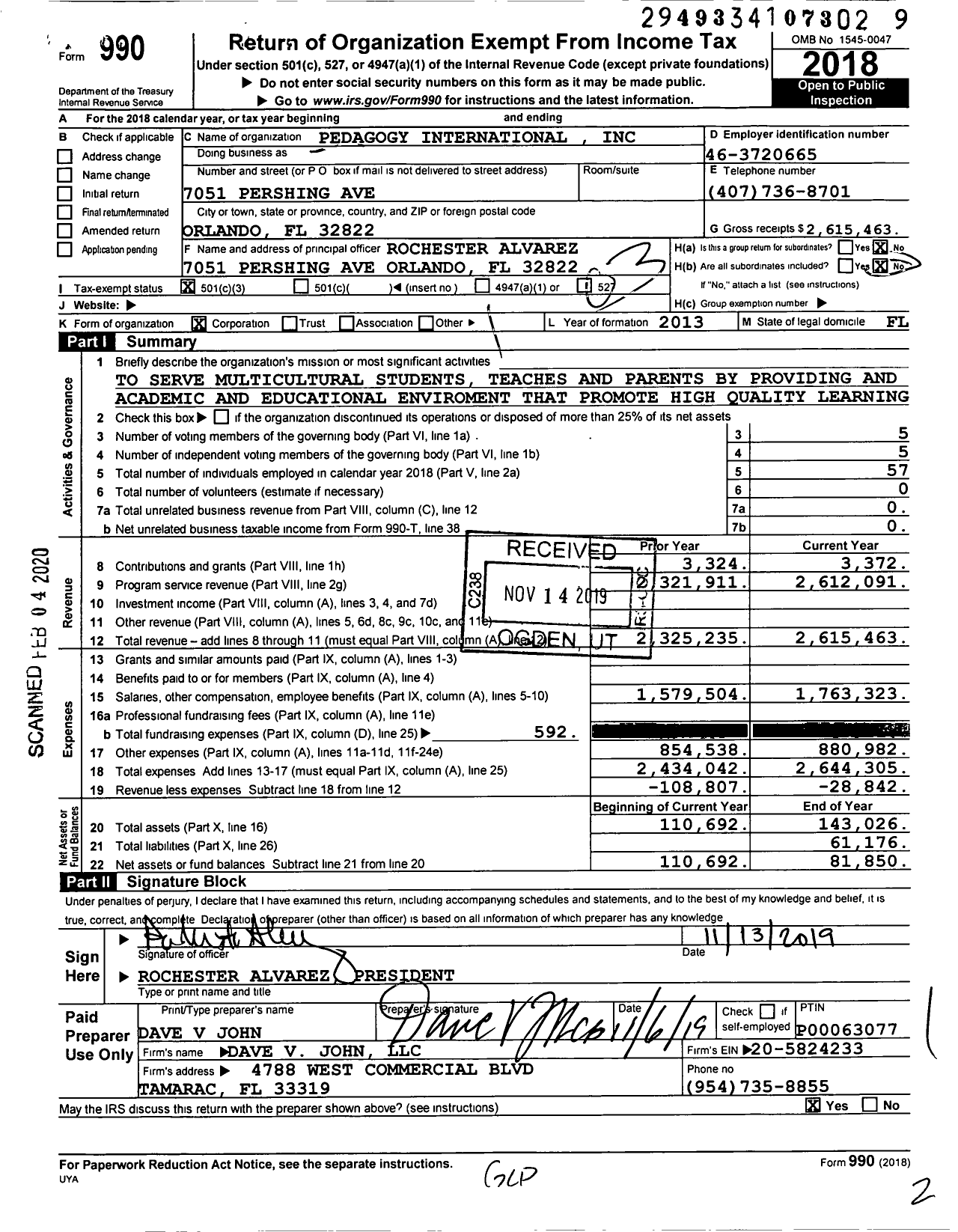 Image of first page of 2018 Form 990 for Pedagogy International