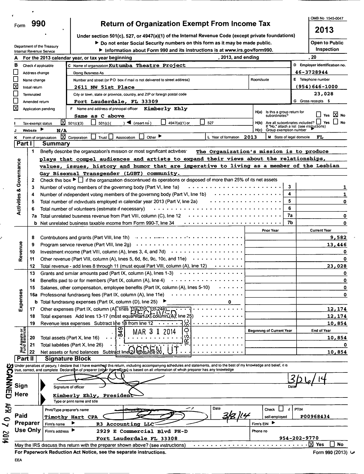 Image of first page of 2013 Form 990 for Kutumba Theatre Project