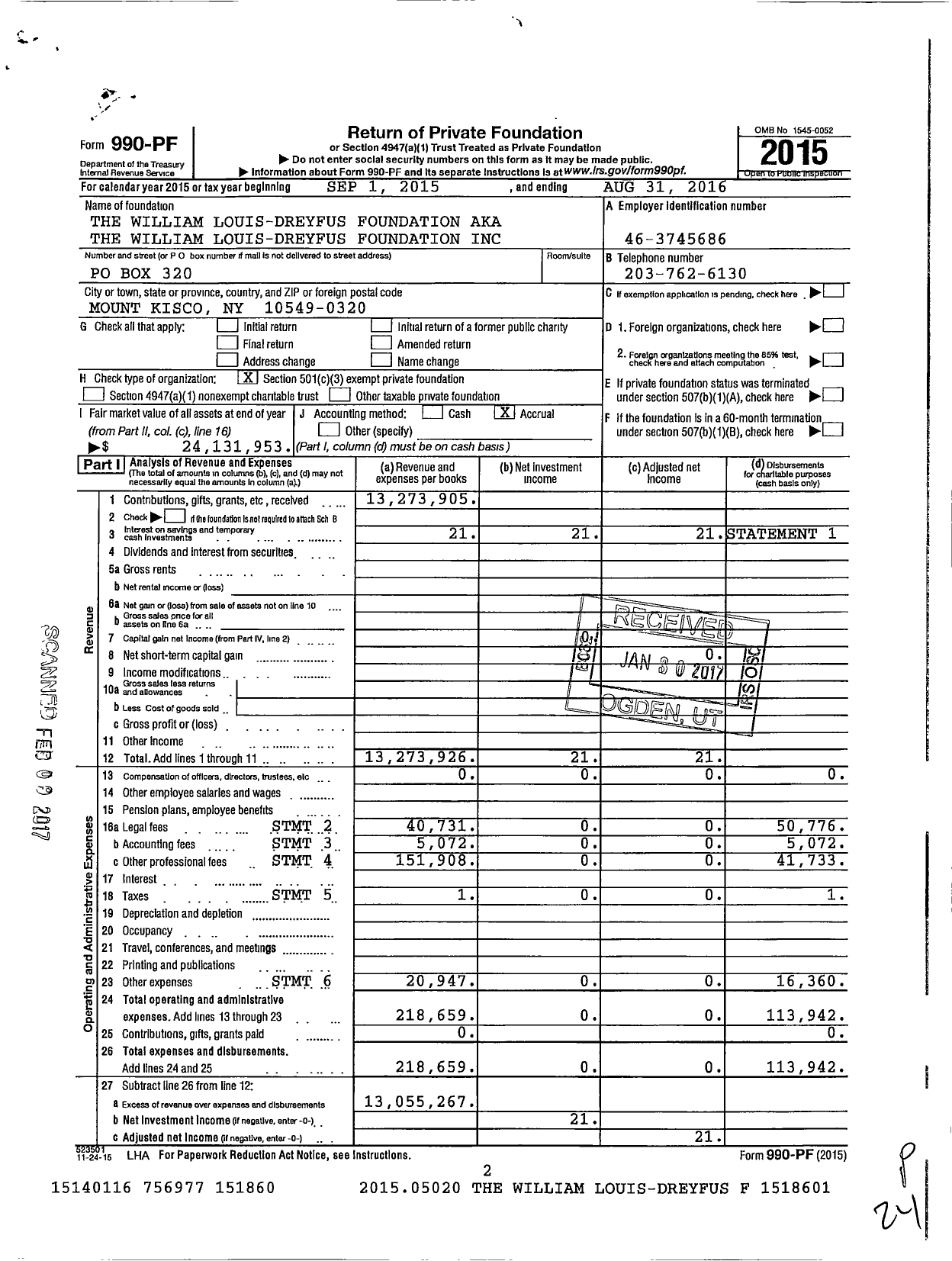 Image of first page of 2015 Form 990PF for The William Louis-Dreyfus Foundation