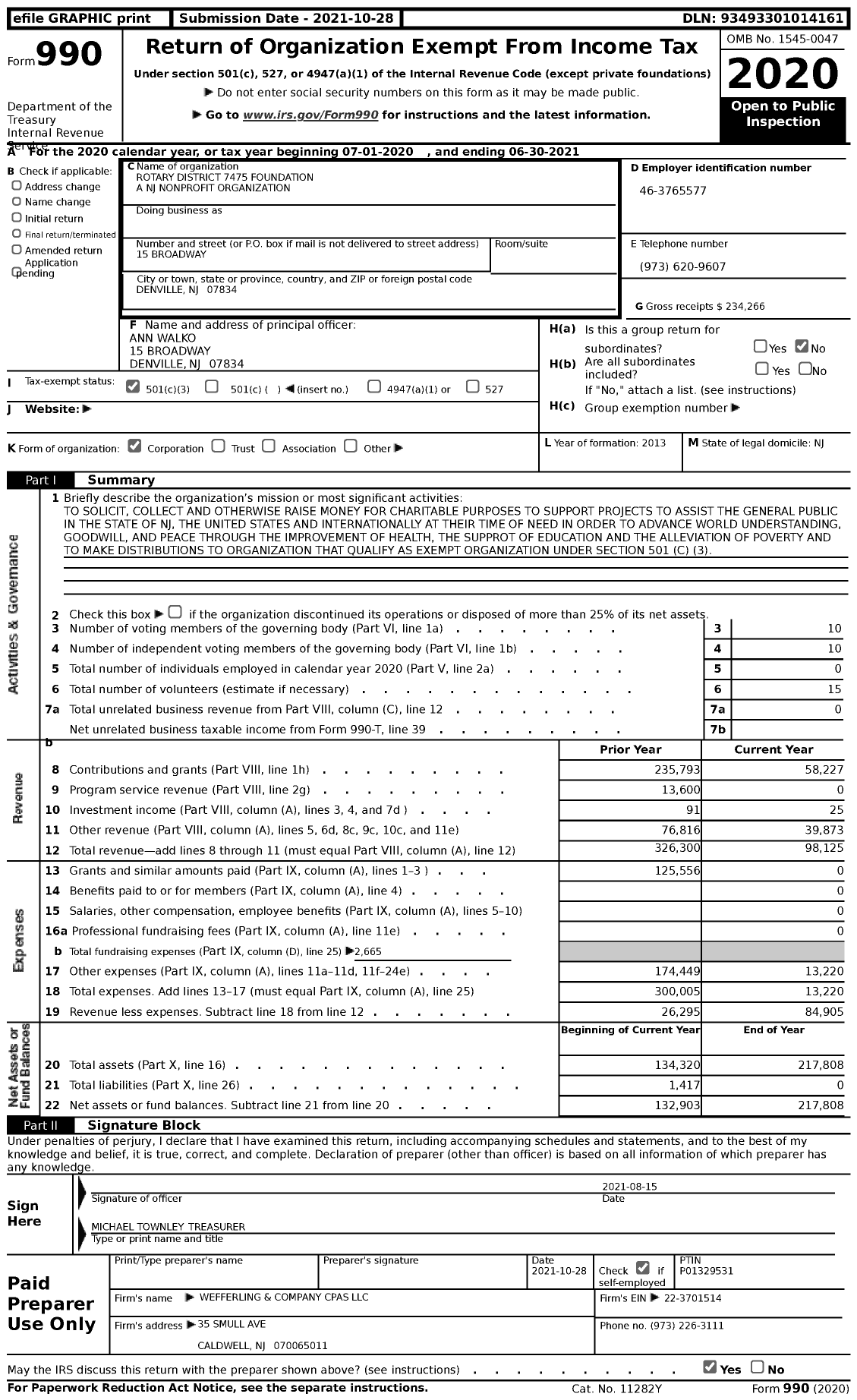 Image of first page of 2020 Form 990 for Rotary D7475 Service Foundation