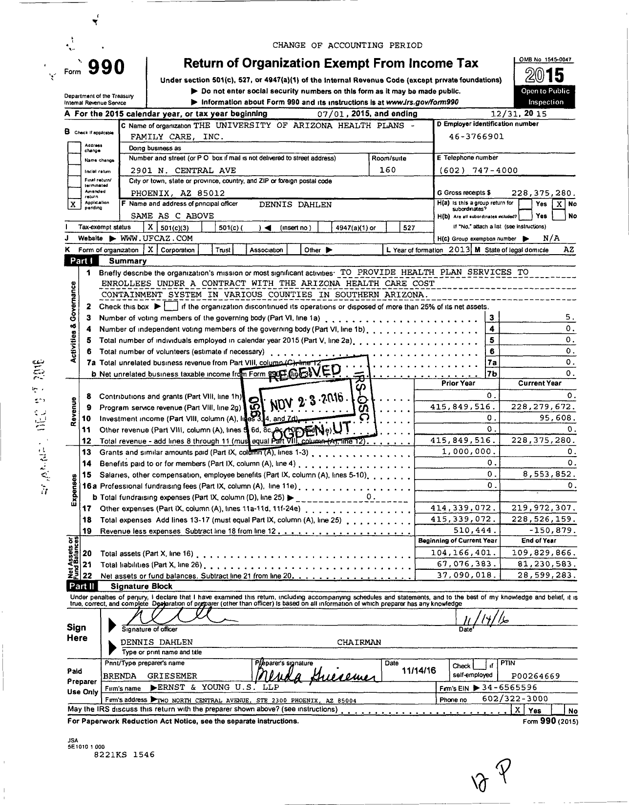 Image of first page of 2015 Form 990 for Banner-University Family Care