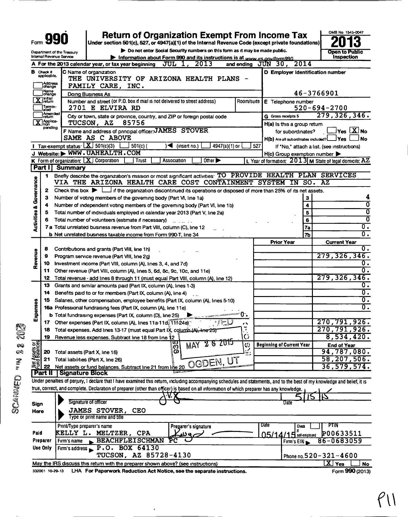 Image of first page of 2013 Form 990 for Banner-University Family Care
