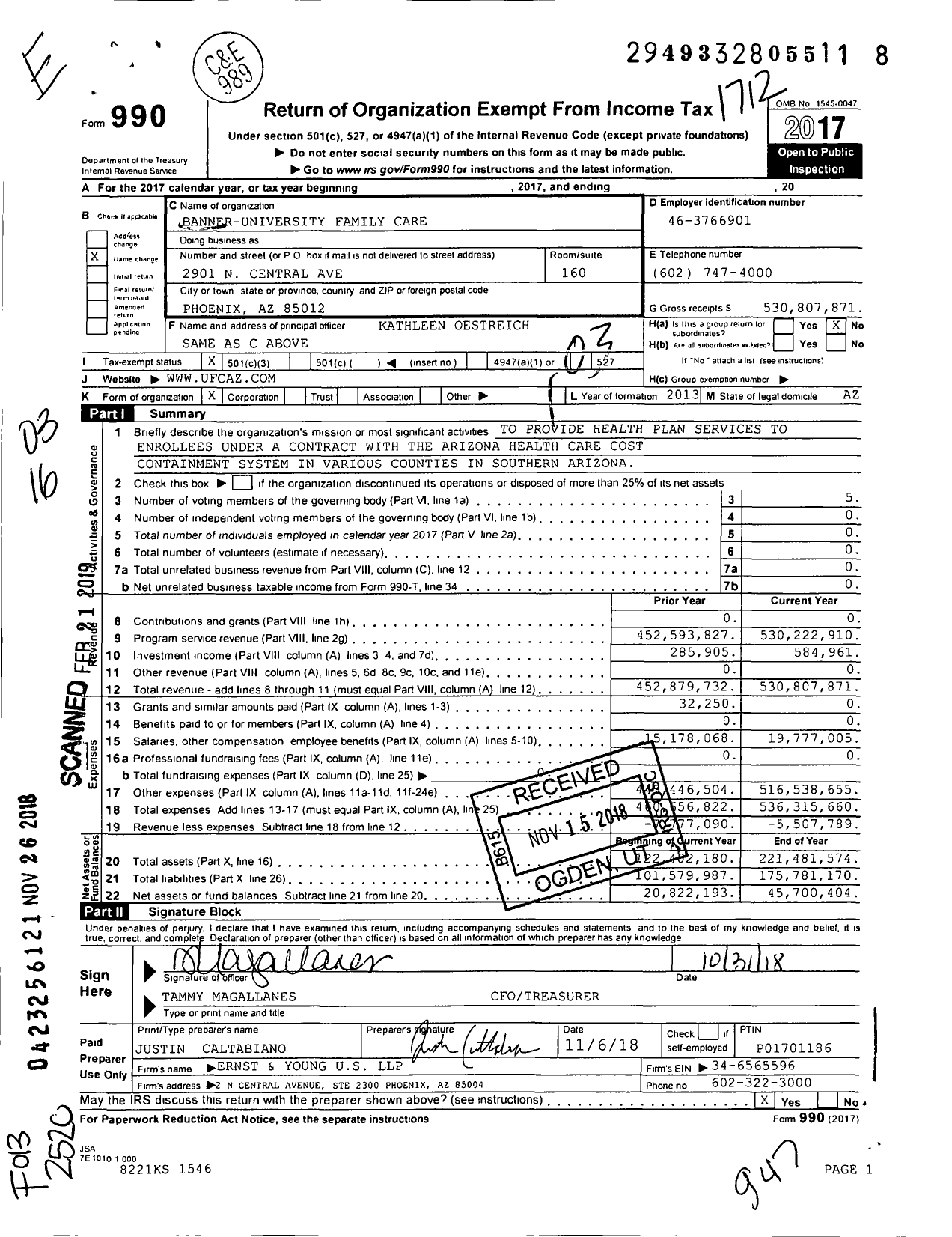 Image of first page of 2017 Form 990 for Banner-University Family Care