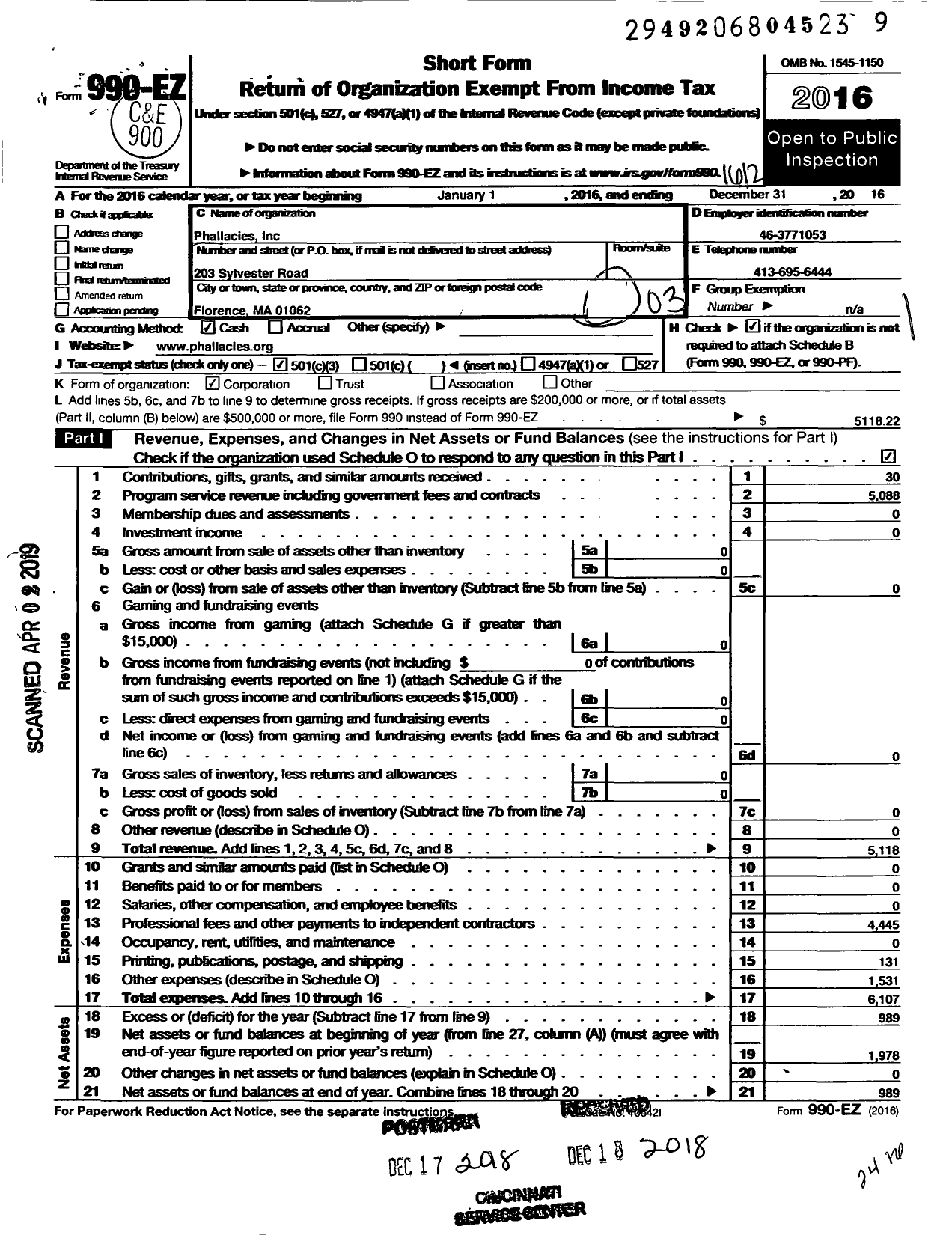 Image of first page of 2016 Form 990EZ for Phallacies