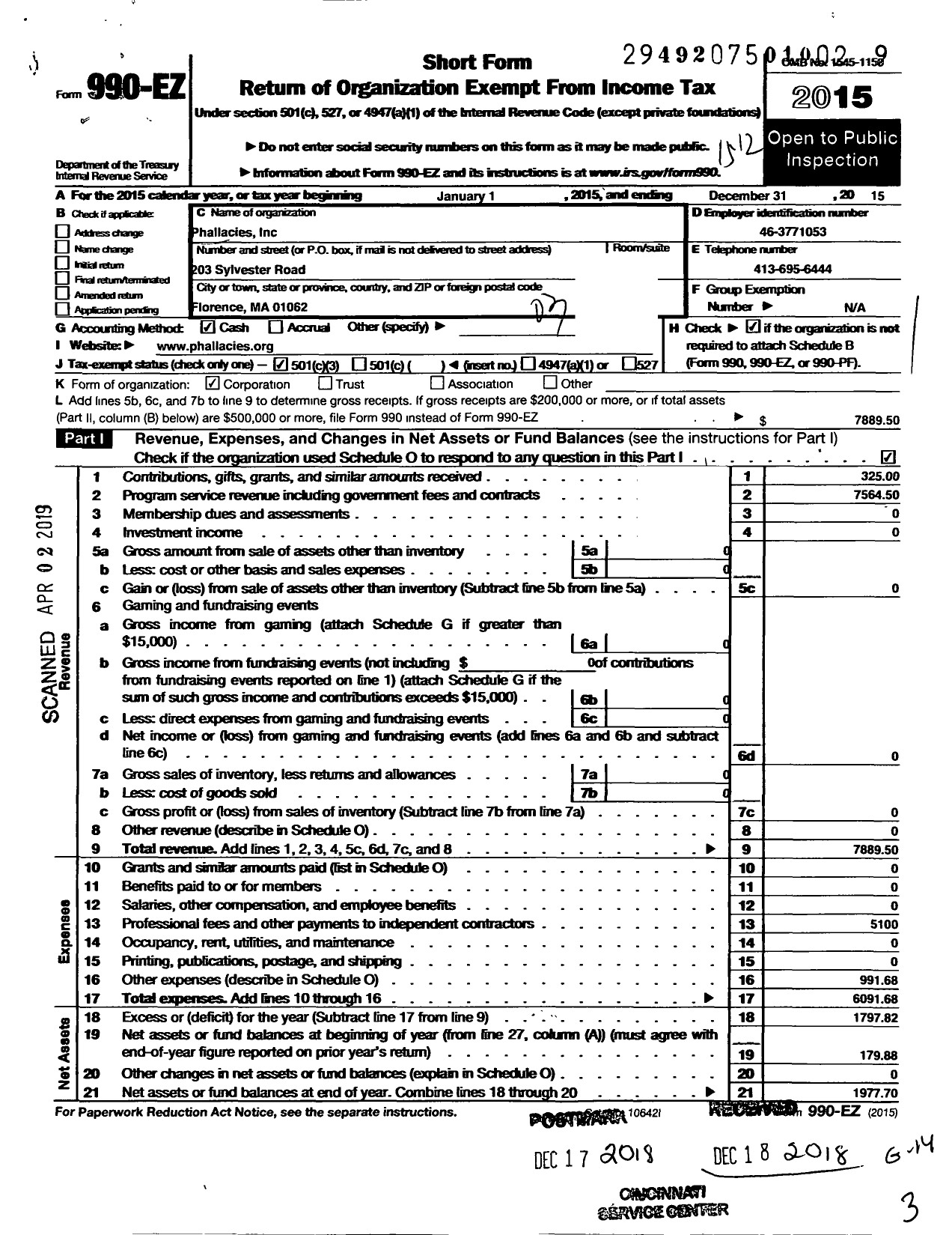 Image of first page of 2015 Form 990EZ for Phallacies