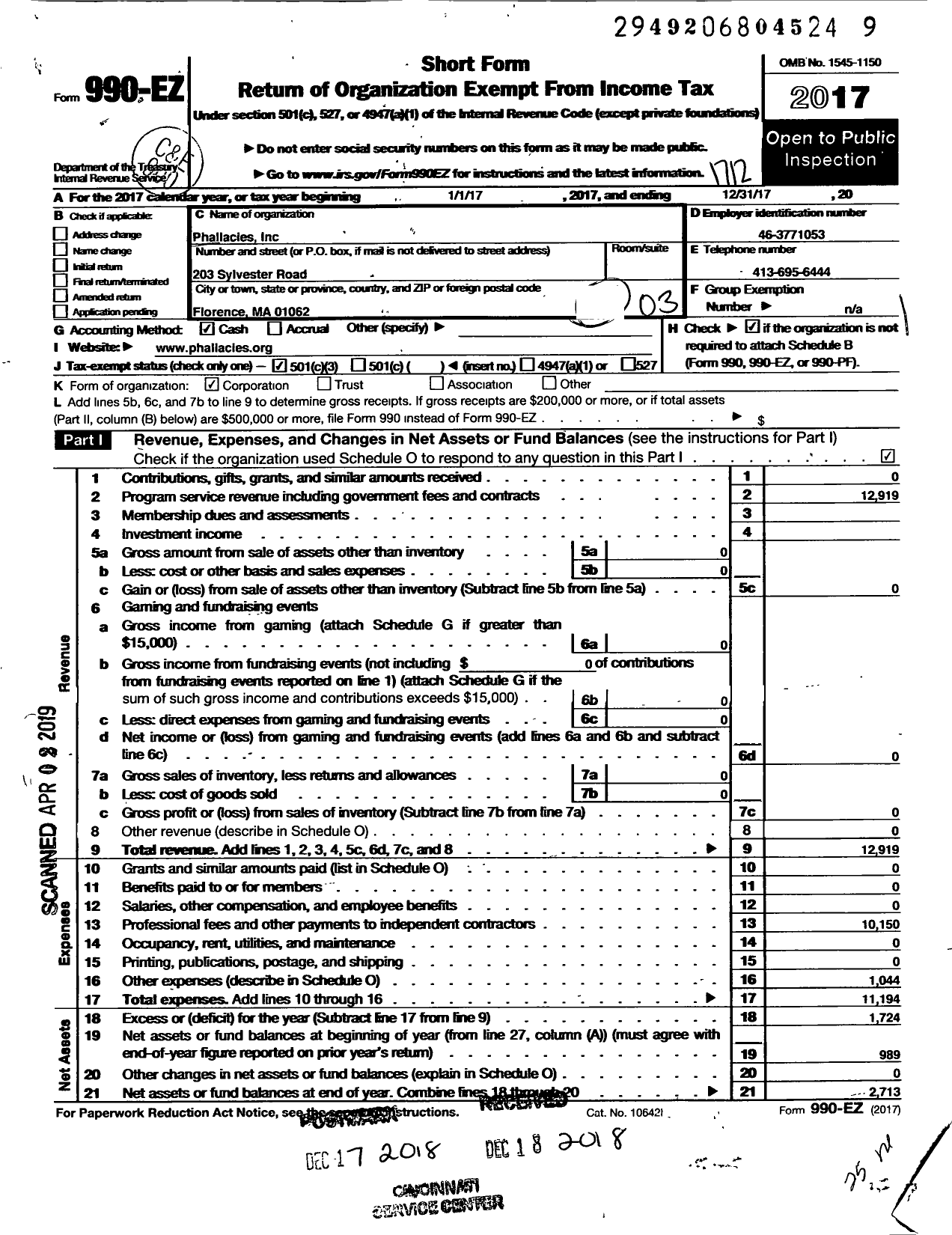 Image of first page of 2017 Form 990EZ for Phallacies