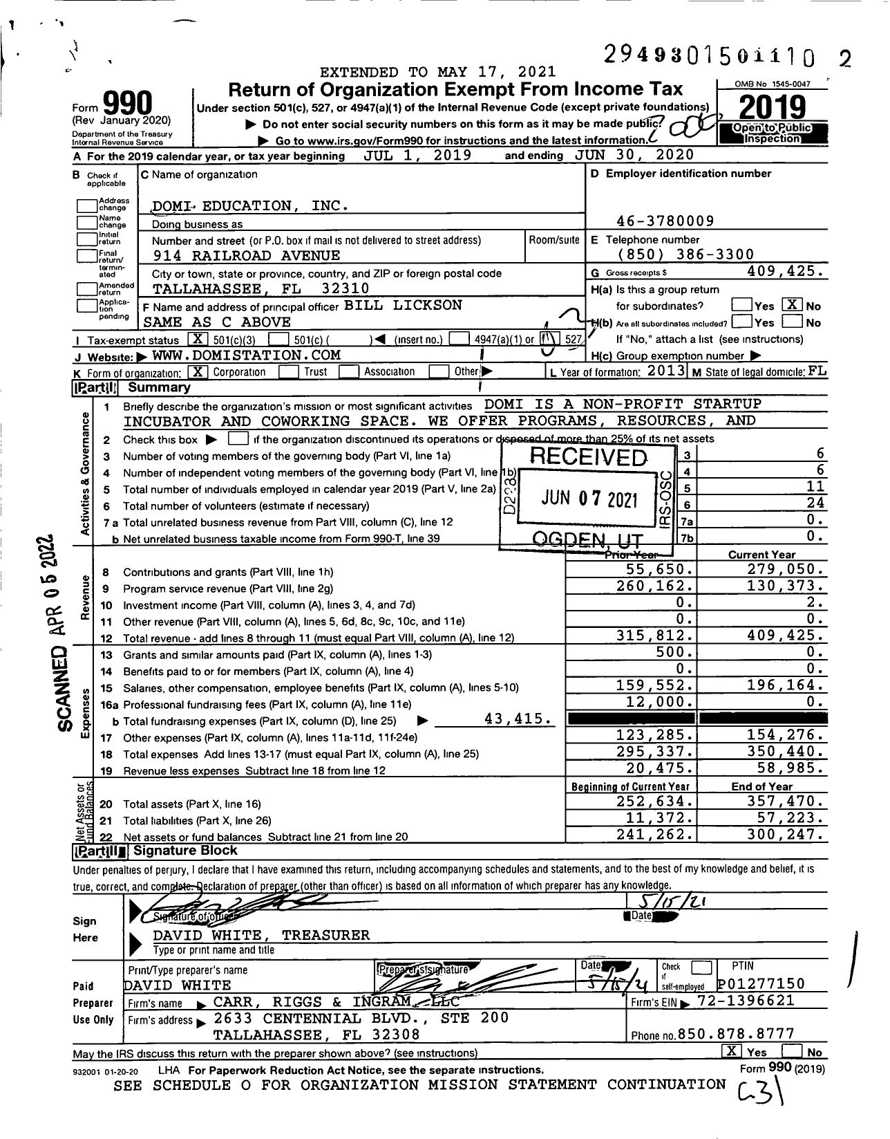 Image of first page of 2019 Form 990 for Domi Education