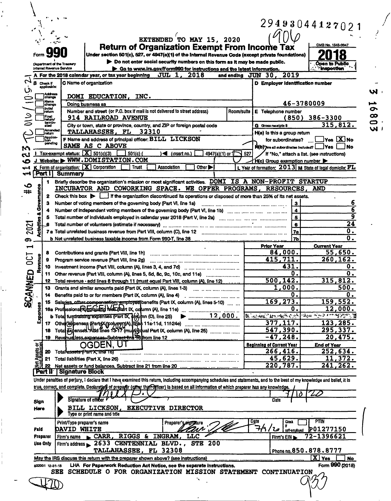 Image of first page of 2018 Form 990 for Domi Education