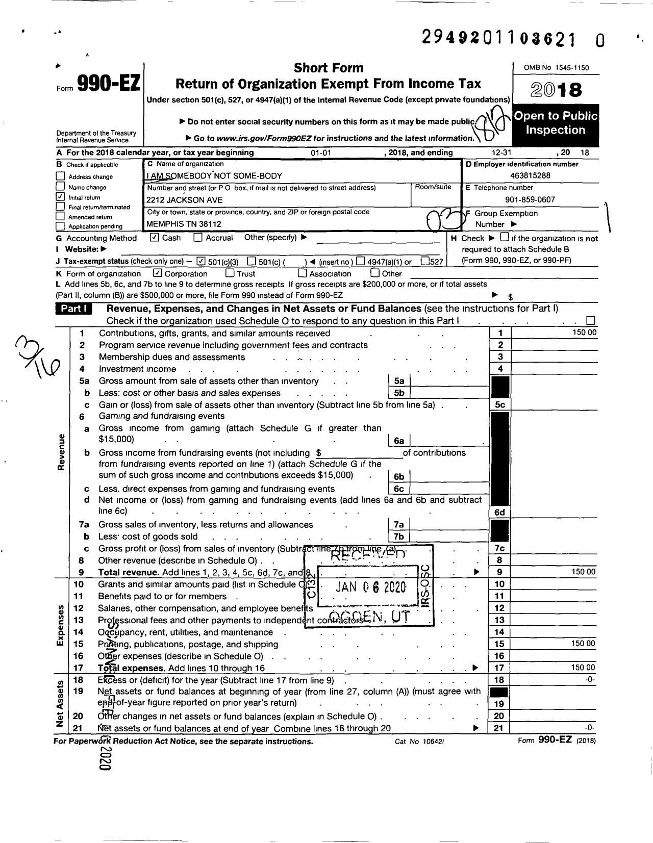 Image of first page of 2018 Form 990EZ for Isns