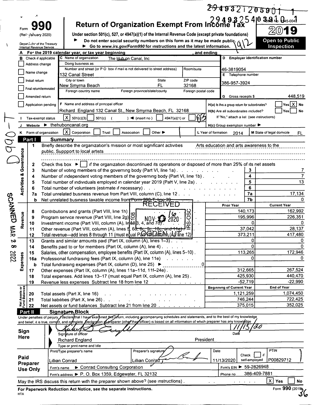 Image of first page of 2019 Form 990 for The Hub on Canal