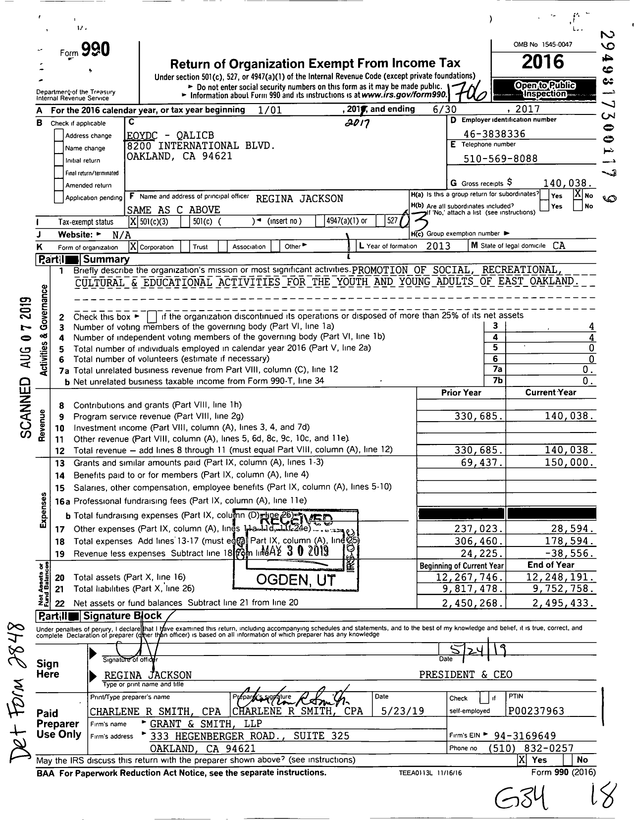 Image of first page of 2016 Form 990 for Eoydc - Qalicb