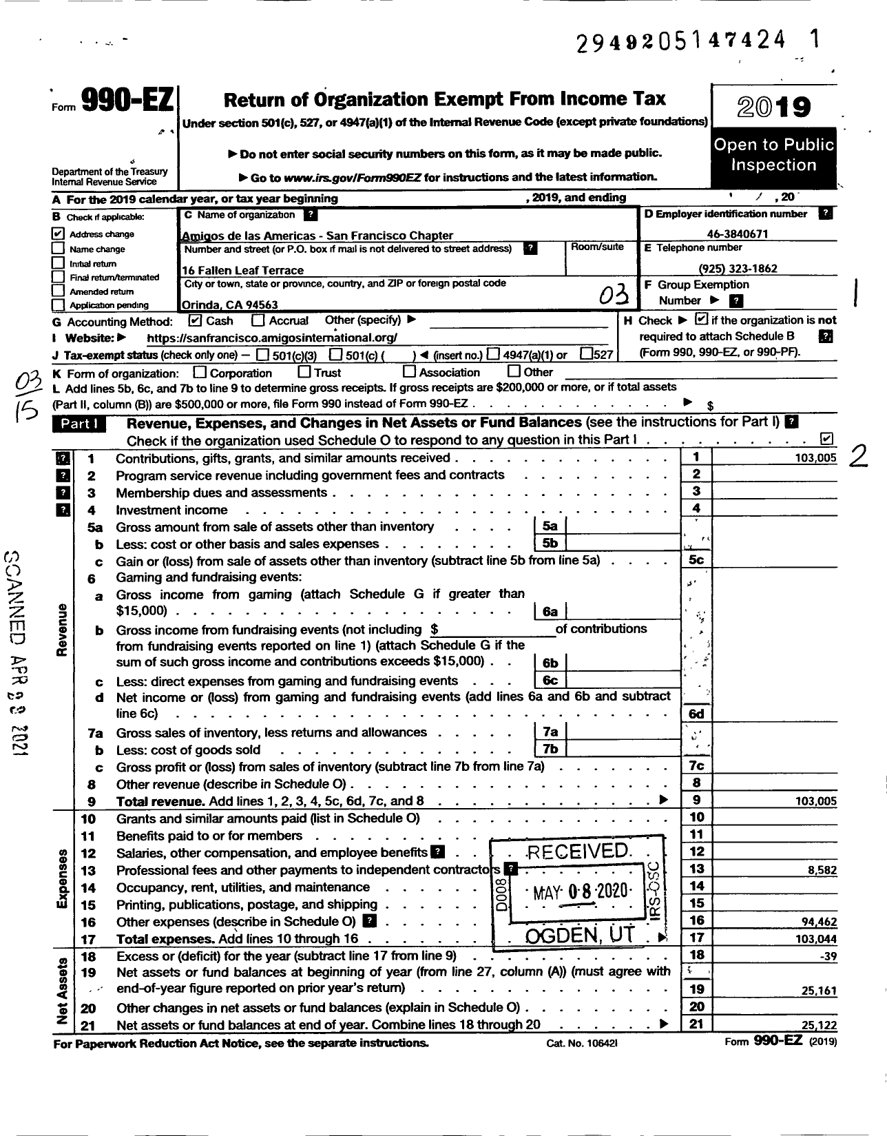 Image of first page of 2019 Form 990EZ for America DE LAS AMERICAS