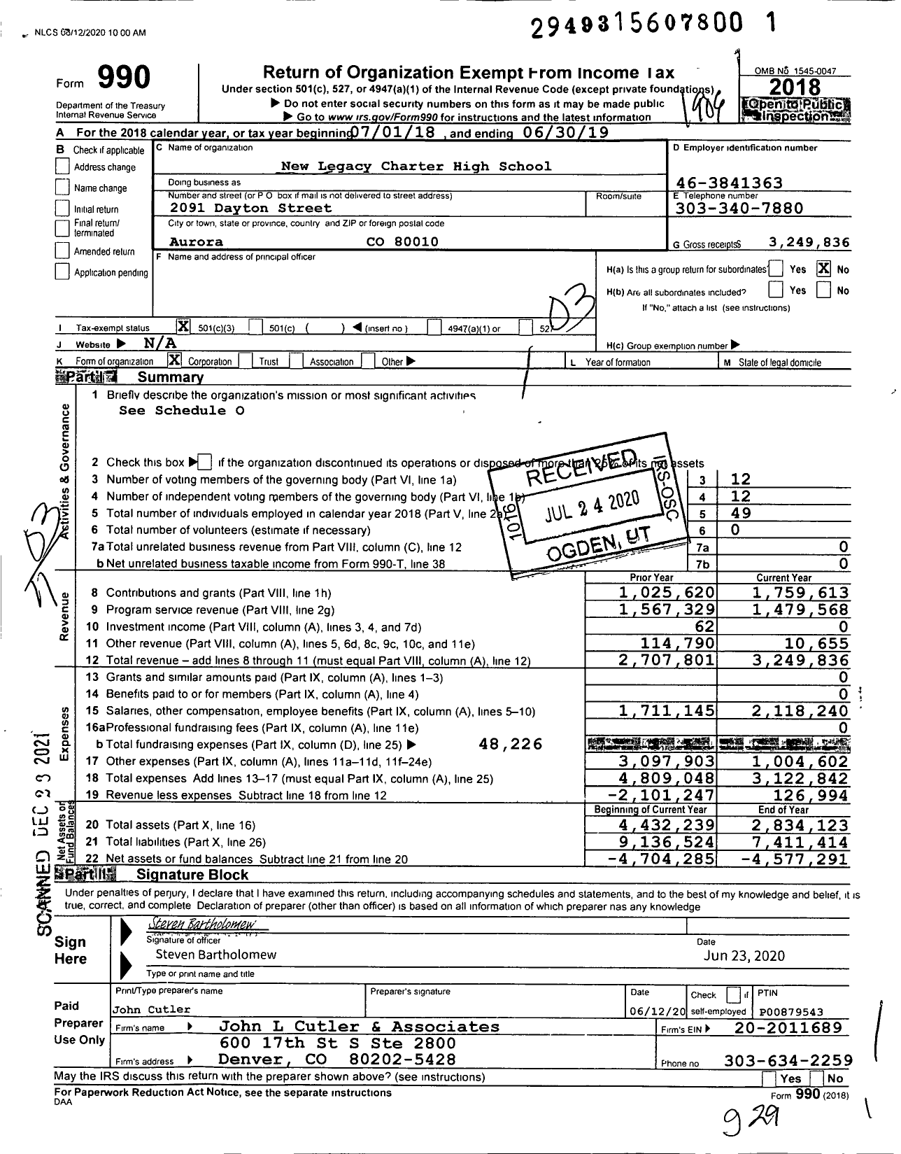 Image of first page of 2018 Form 990 for New Legacy Charter School