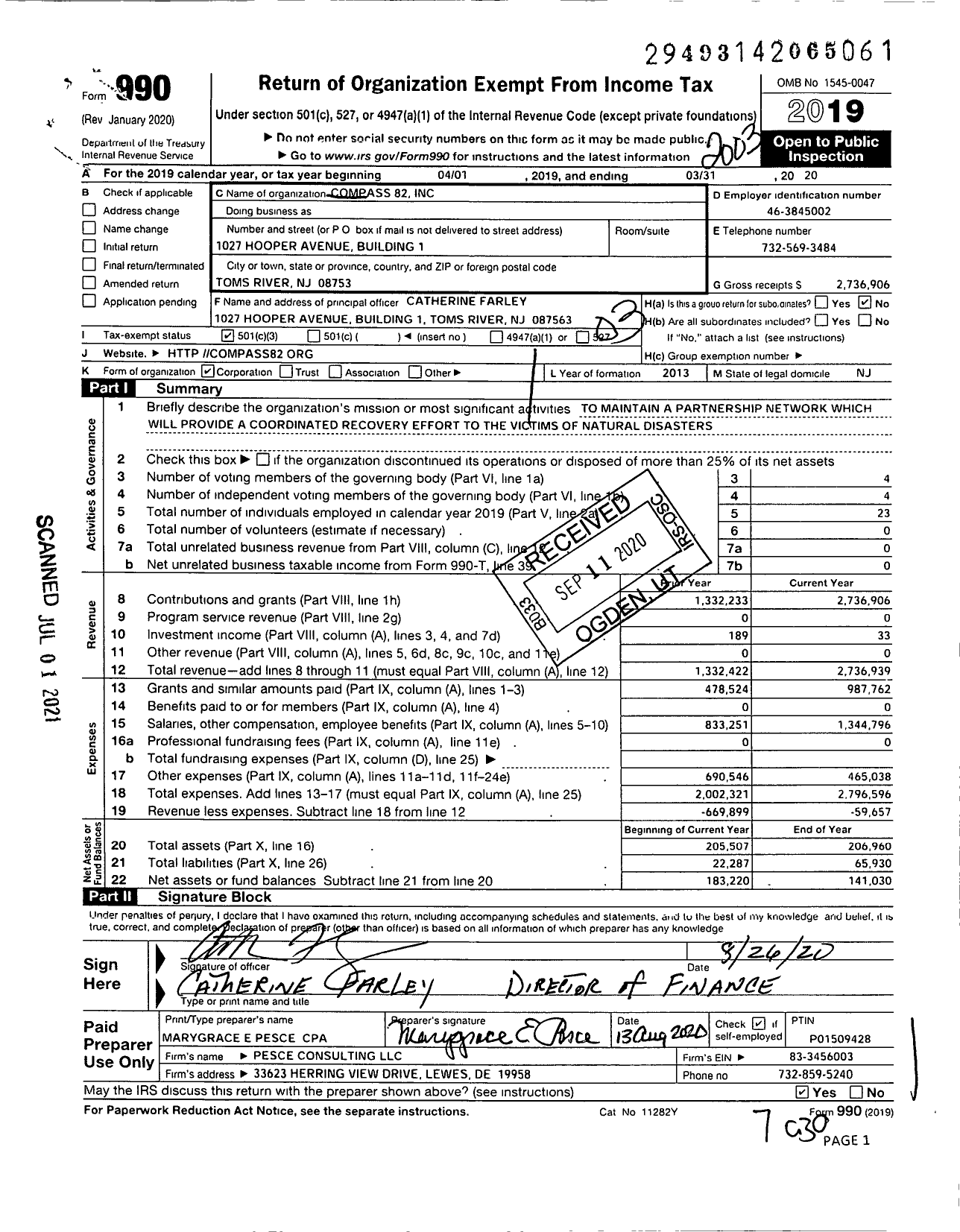 Image of first page of 2019 Form 990 for Compass 82 (OCLTRG)