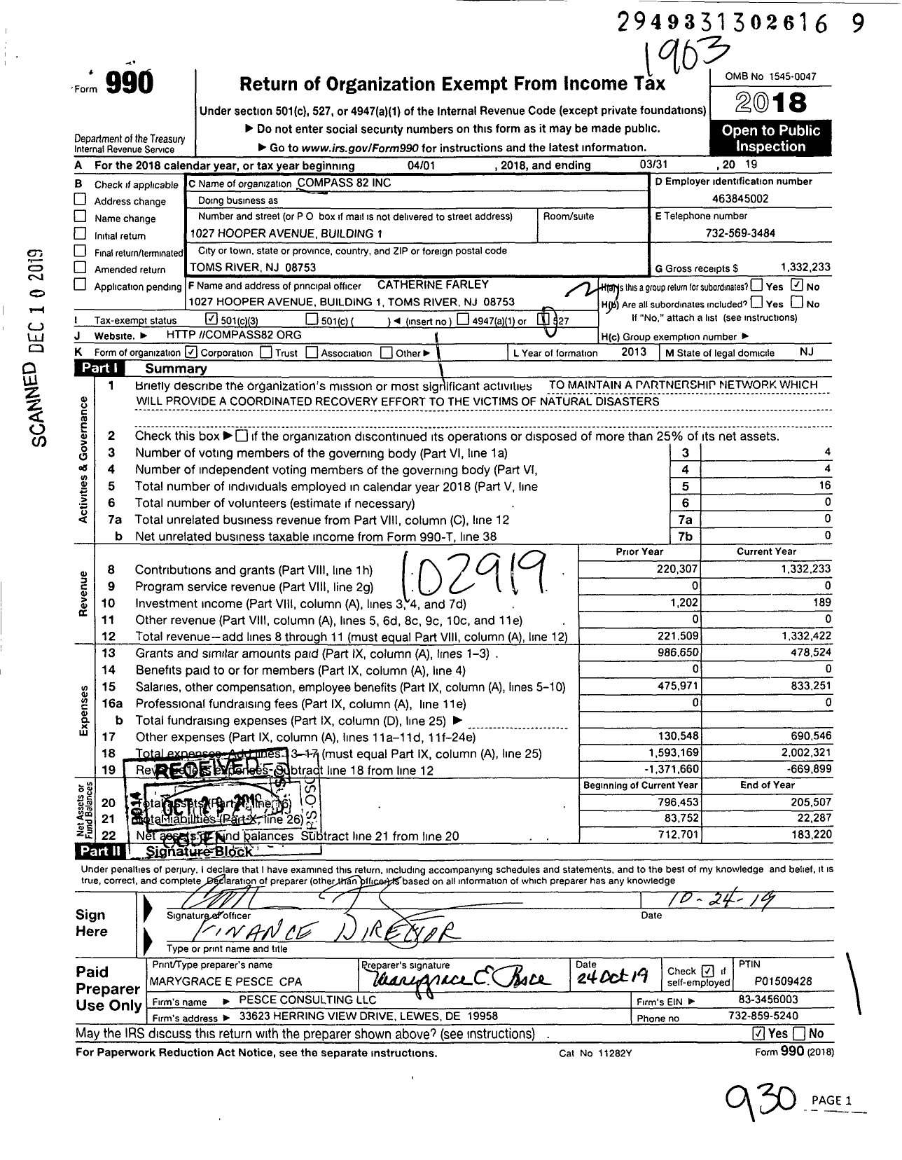 Image of first page of 2018 Form 990 for Compass 82 (OCLTRG)