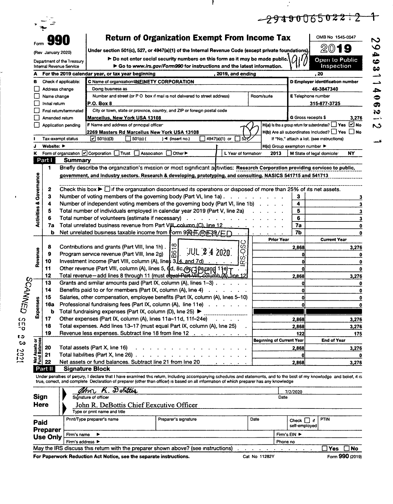 Image of first page of 2019 Form 990 for Infinety Corporation