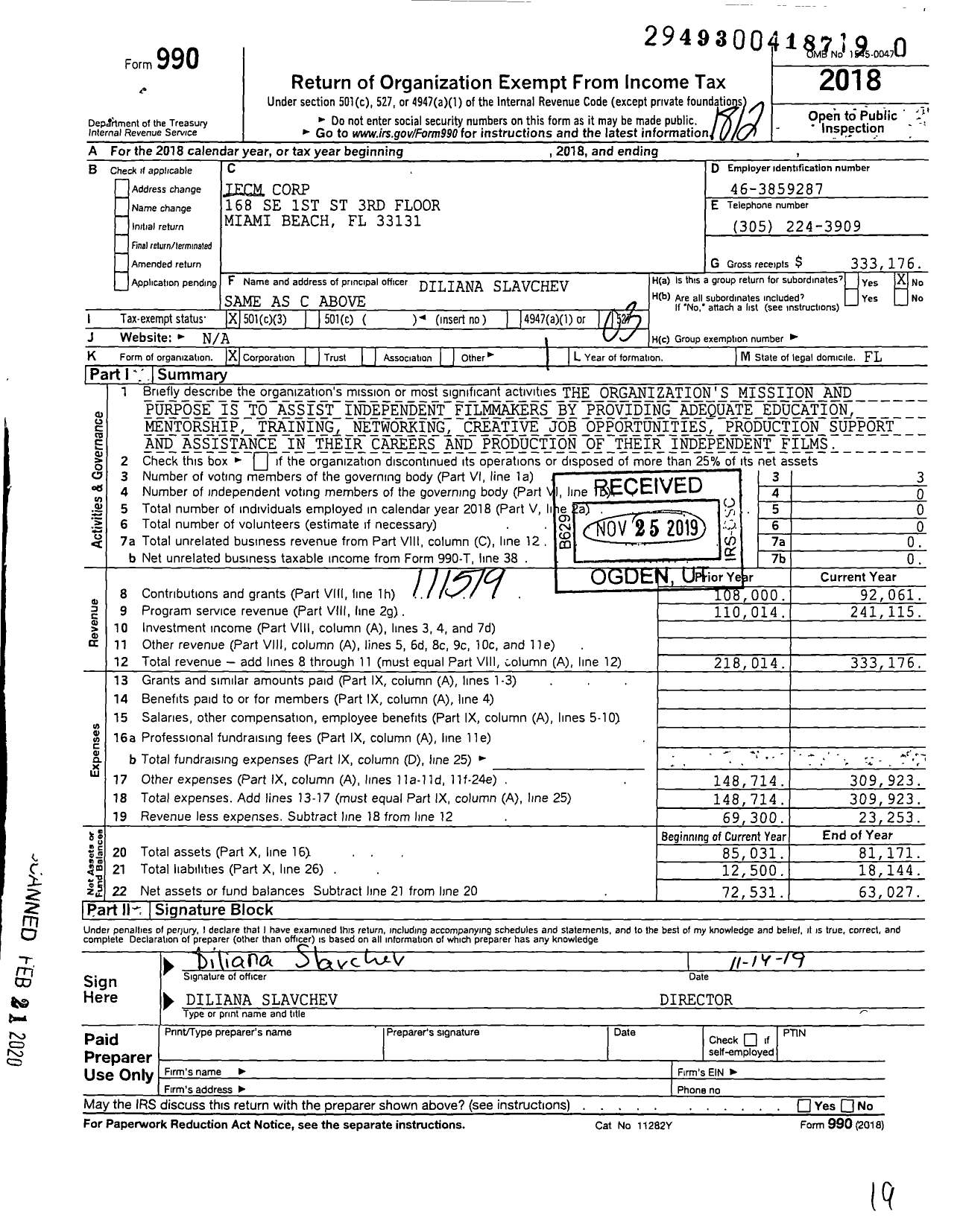 Image of first page of 2018 Form 990 for Ifcm Corp (Ifcm Corp)