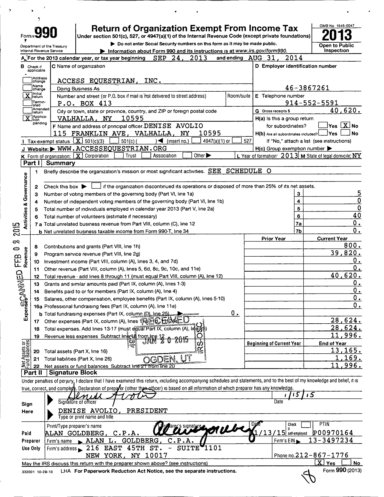 Image of first page of 2013 Form 990 for Access Equestrian
