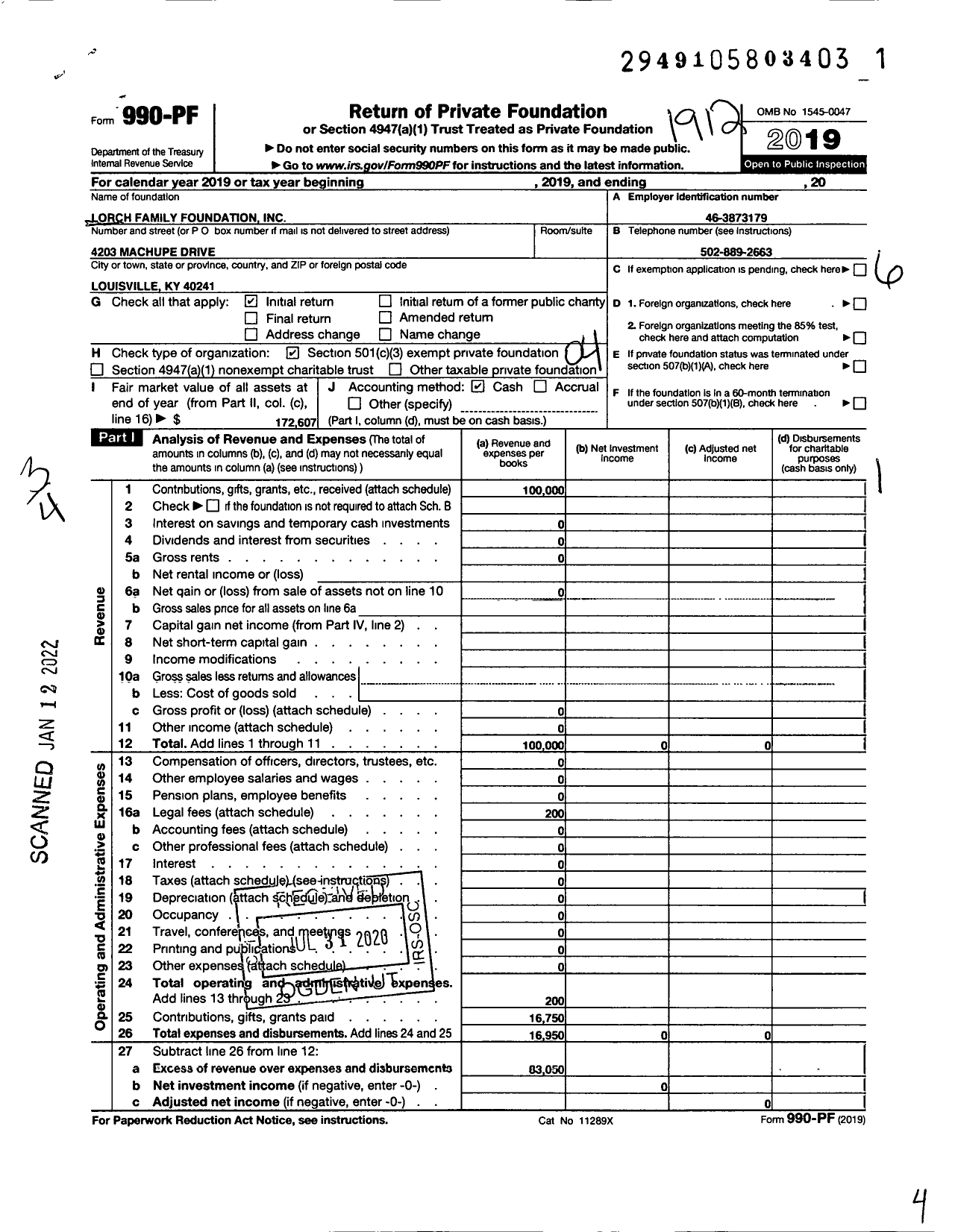 Image of first page of 2019 Form 990PF for Lorch Family Foundation