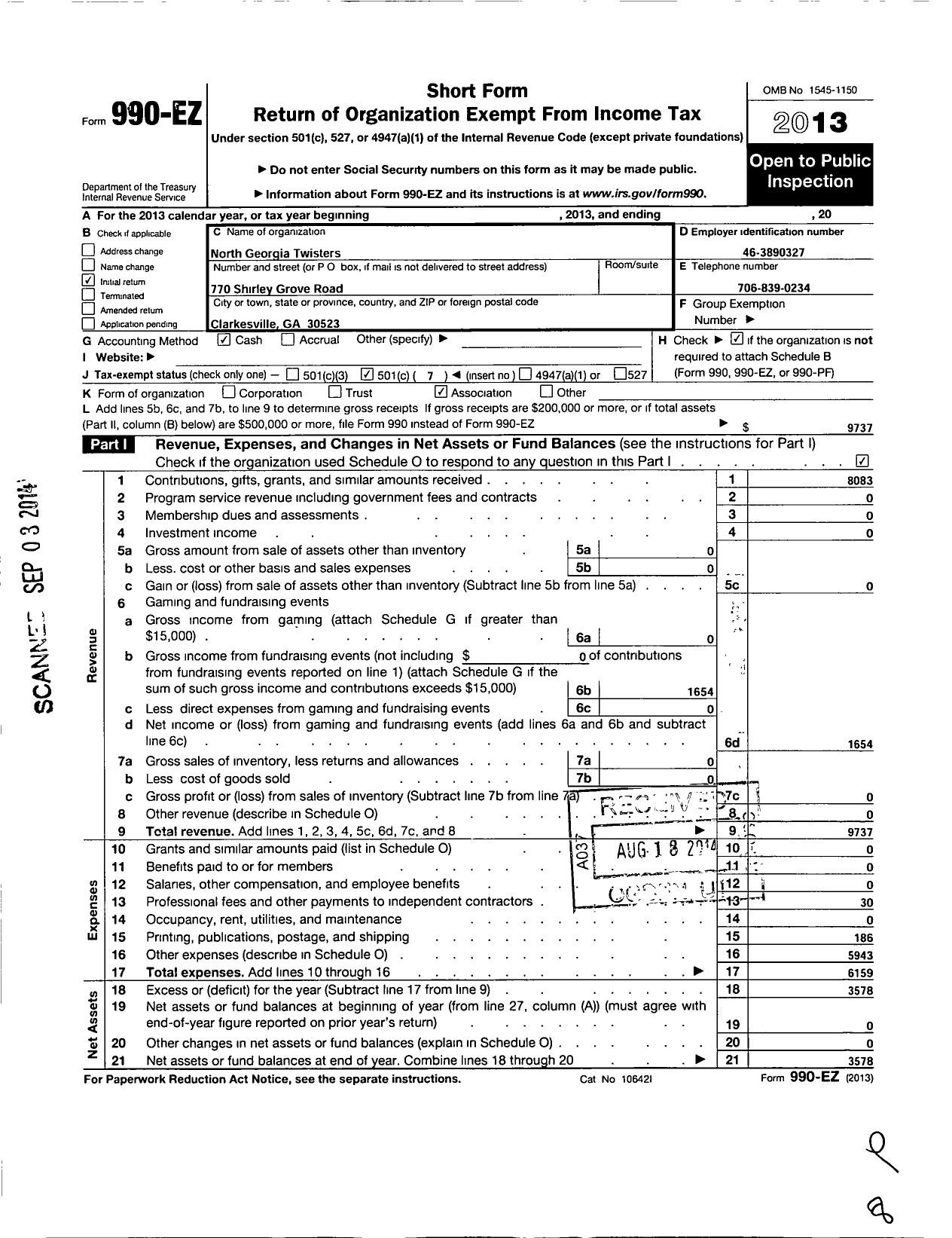 Image of first page of 2013 Form 990EO for North Georgia Twisters