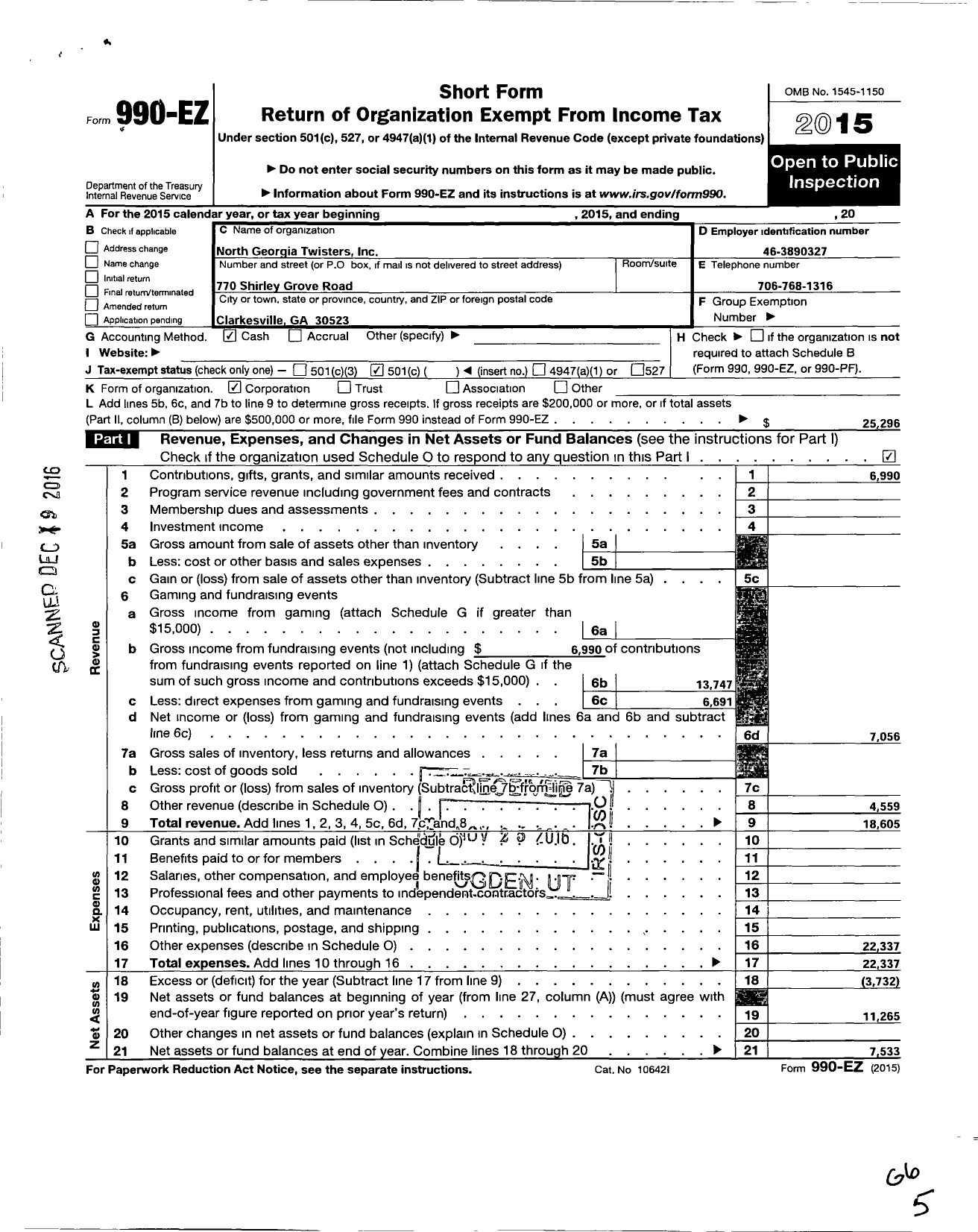 Image of first page of 2015 Form 990EO for North Georgia Twisters