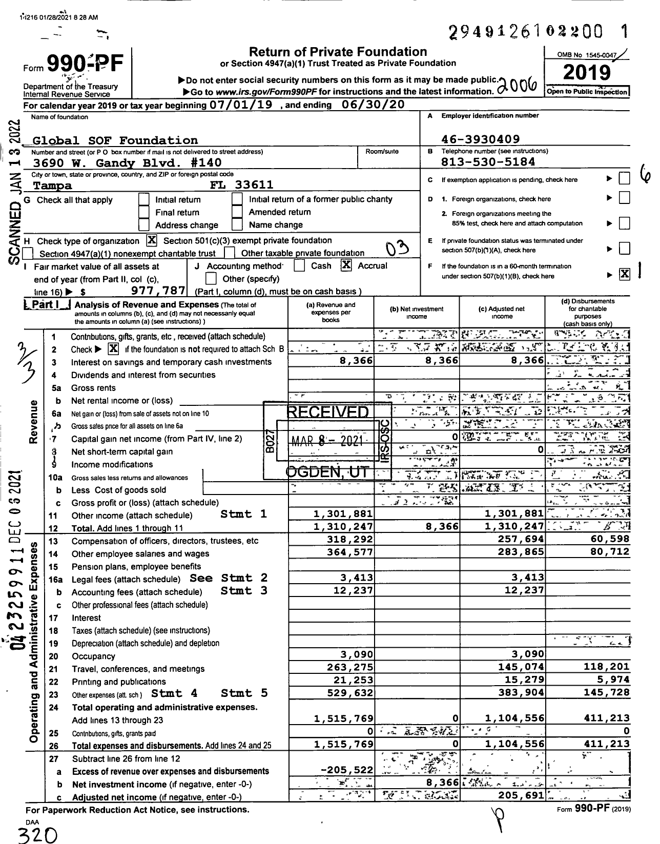 Image of first page of 2019 Form 990PF for Global Sof Foundation
