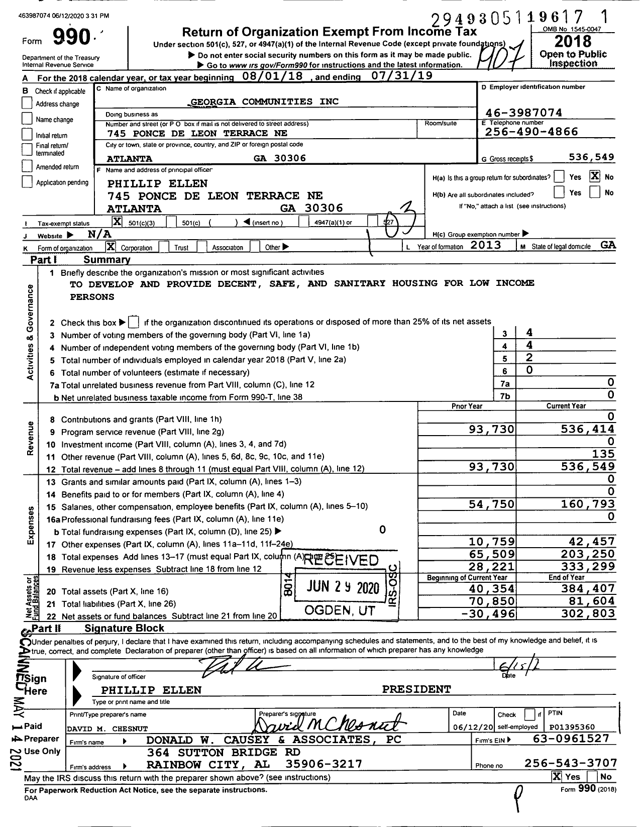 Image of first page of 2018 Form 990 for Georgia Communities