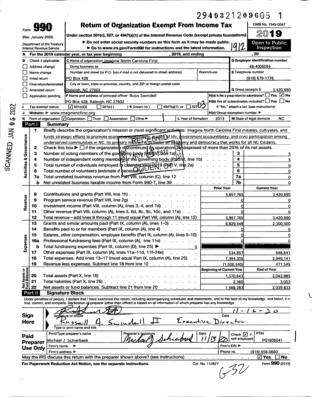 Image of first page of 2019 Form 990 for Imagine North Carolina First