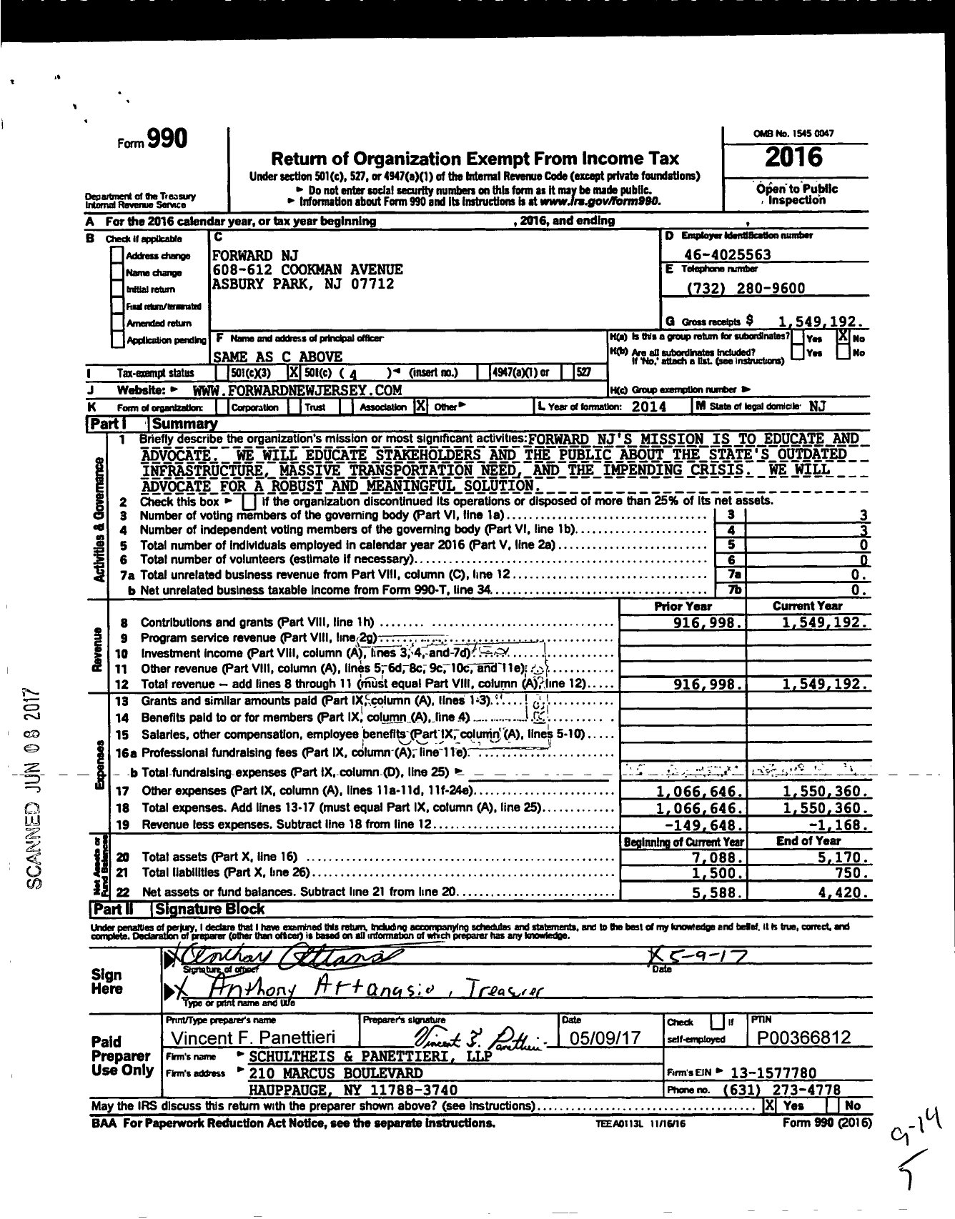 Image of first page of 2016 Form 990O for Forward NJ