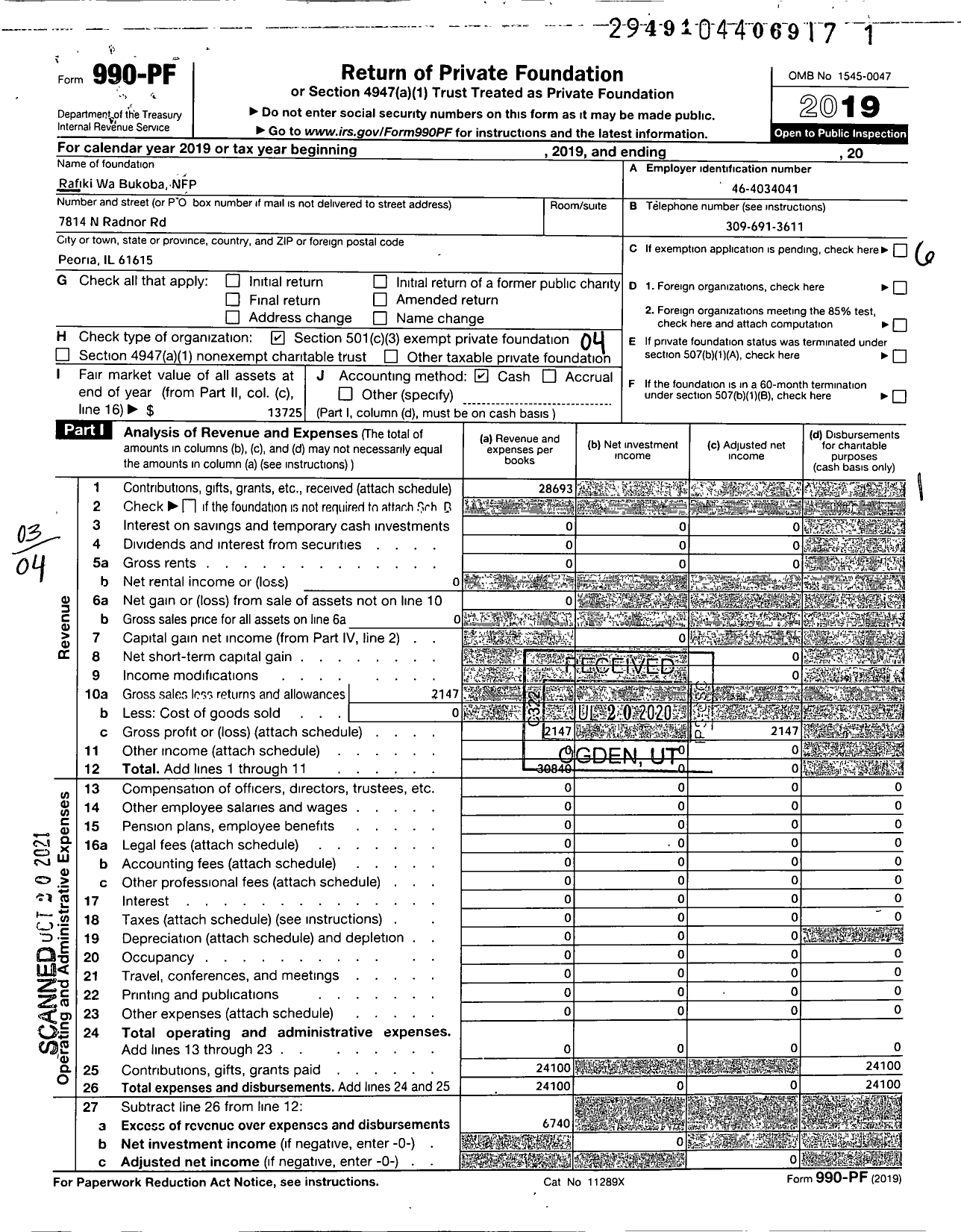 Image of first page of 2019 Form 990PF for Bukoba Friends Foundation