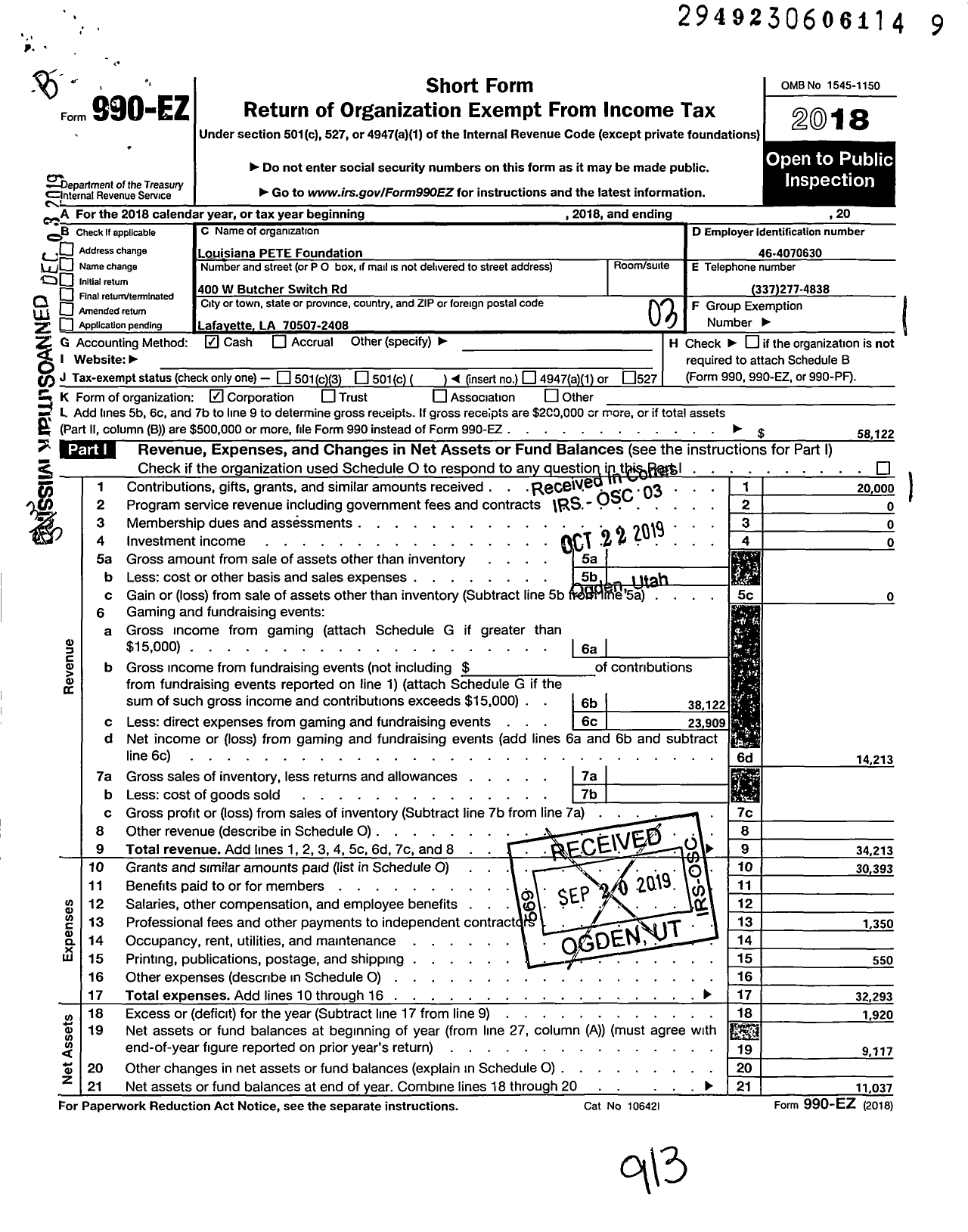 Image of first page of 2018 Form 990EZ for Louisiana Pete Foundation