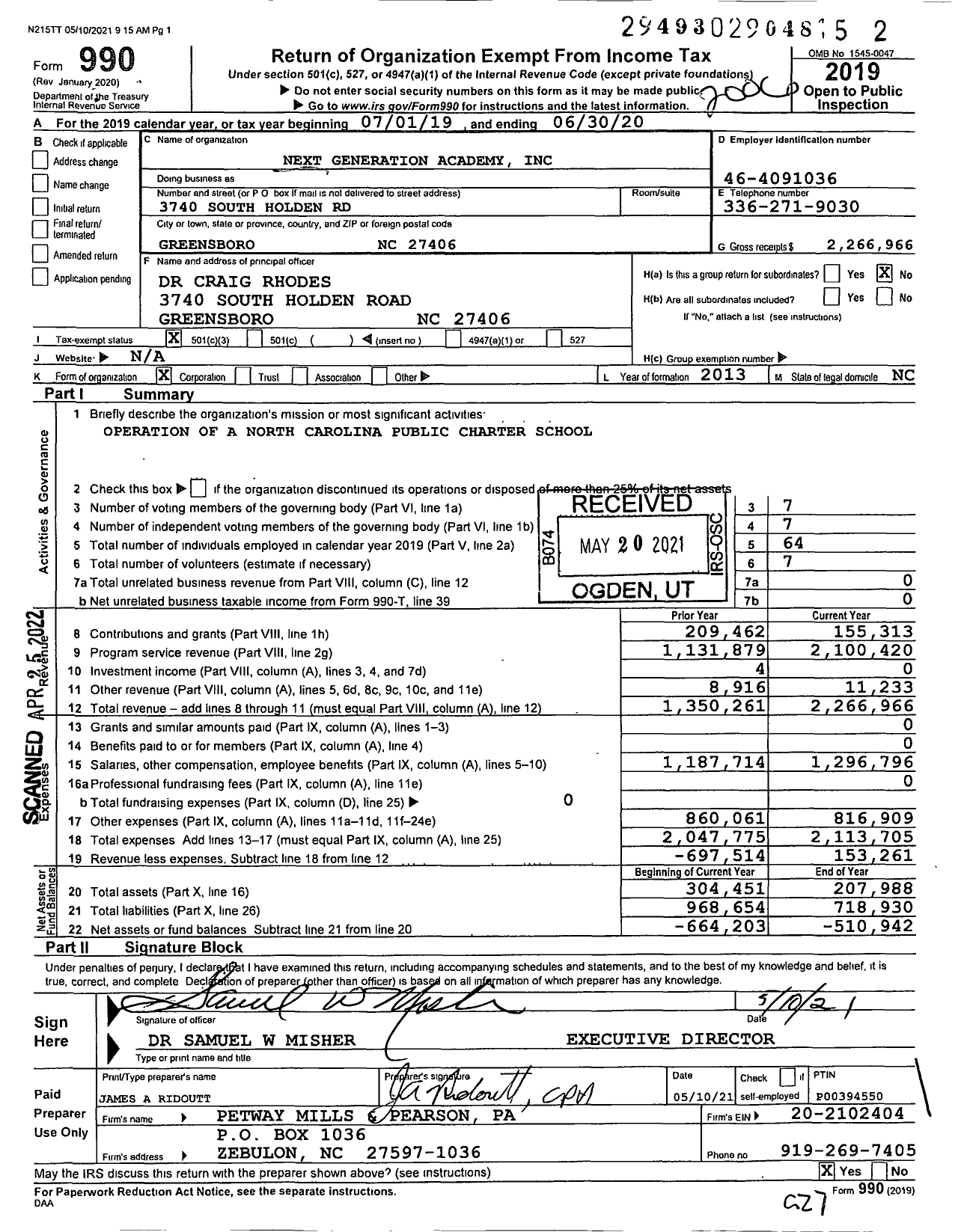 Image of first page of 2019 Form 990 for Next Generation Academy