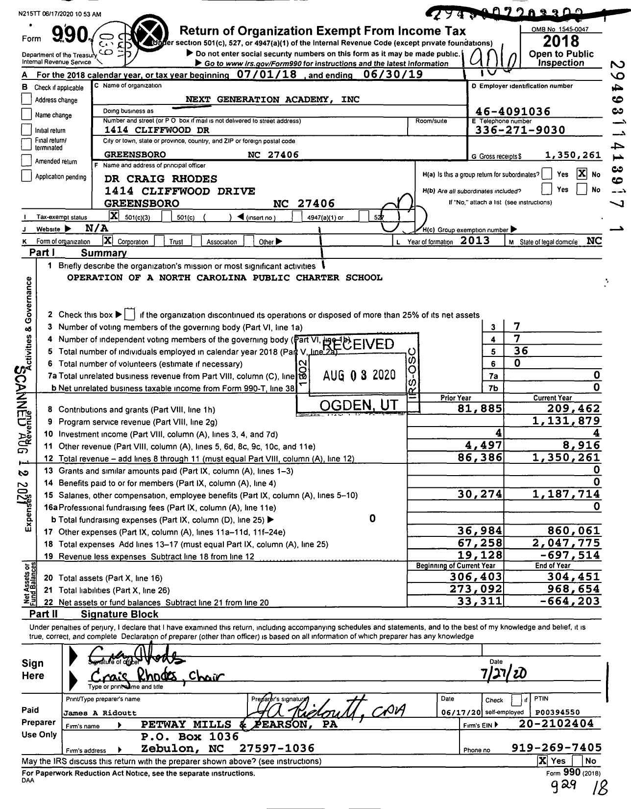 Image of first page of 2018 Form 990 for Next Generation Academy